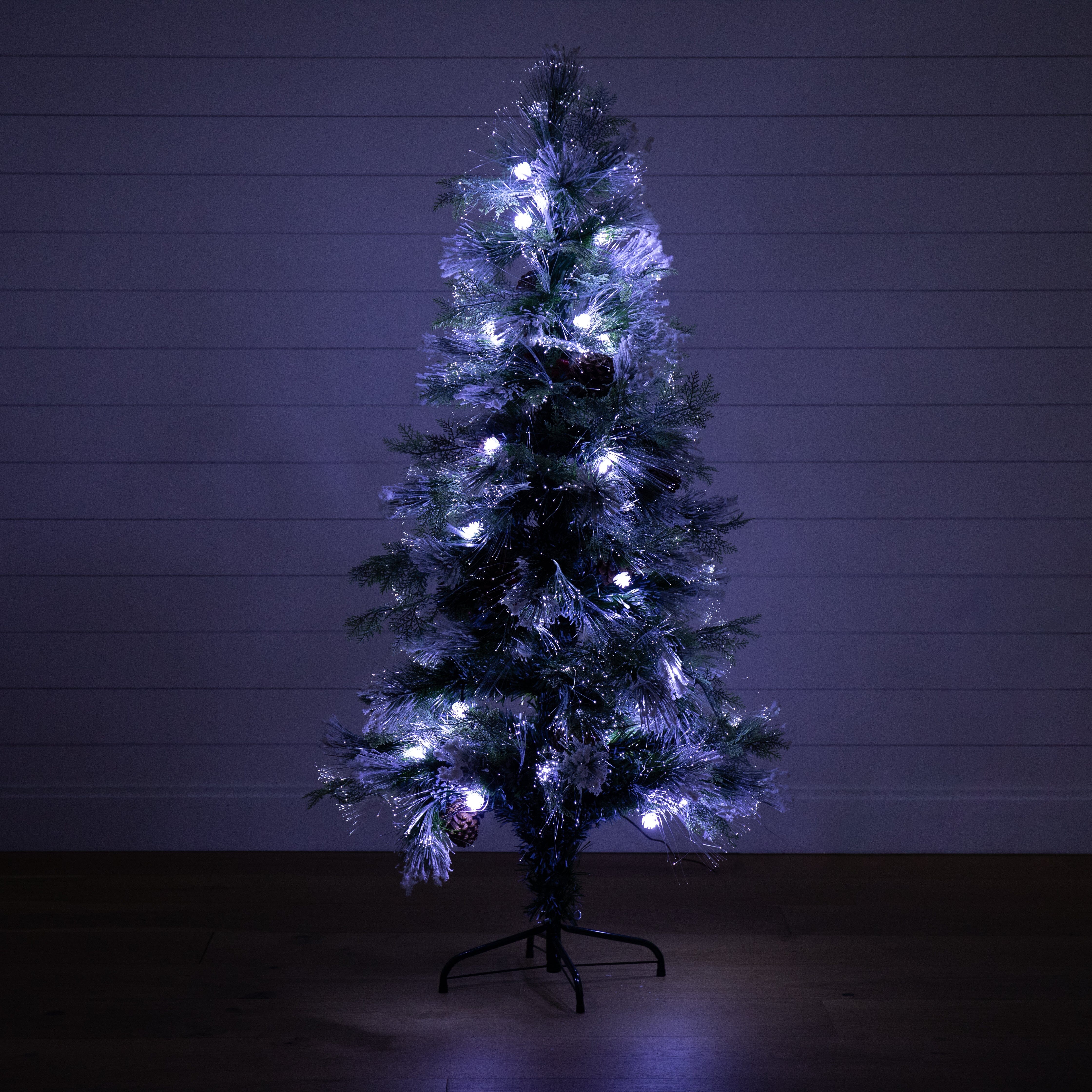 5' Flocked Pre-Lit Fiber Optic Artificial Pinecone & Berries Christmas Tree with 48 White LED Lights - Image 6