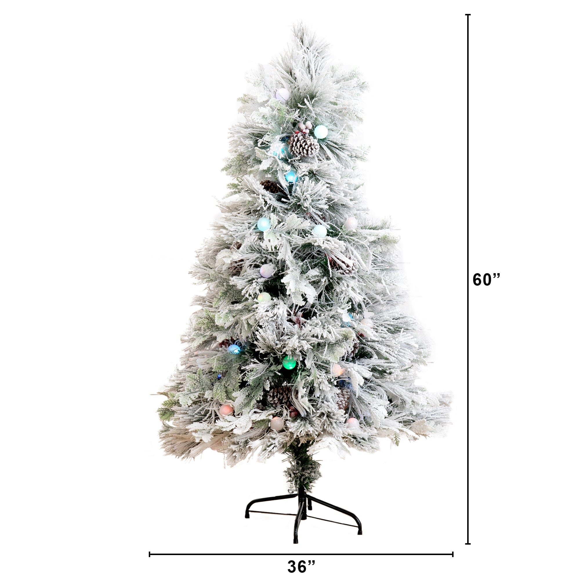 5' Flocked Pre-Lit Fiber Optic Artificial Pinecone Christmas Tree with 50 Colorful LED Lights - Image 3