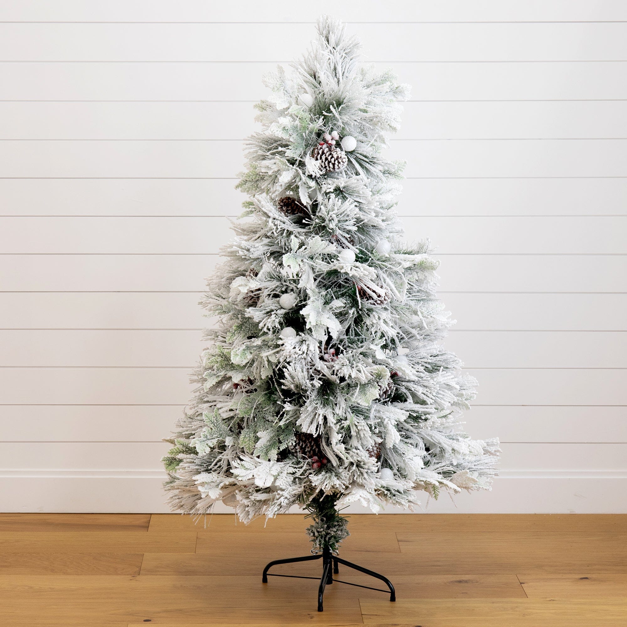 5' Flocked Pre-Lit Fiber Optic Artificial Pinecone Christmas Tree with 50 Colorful LED Lights - Image 7