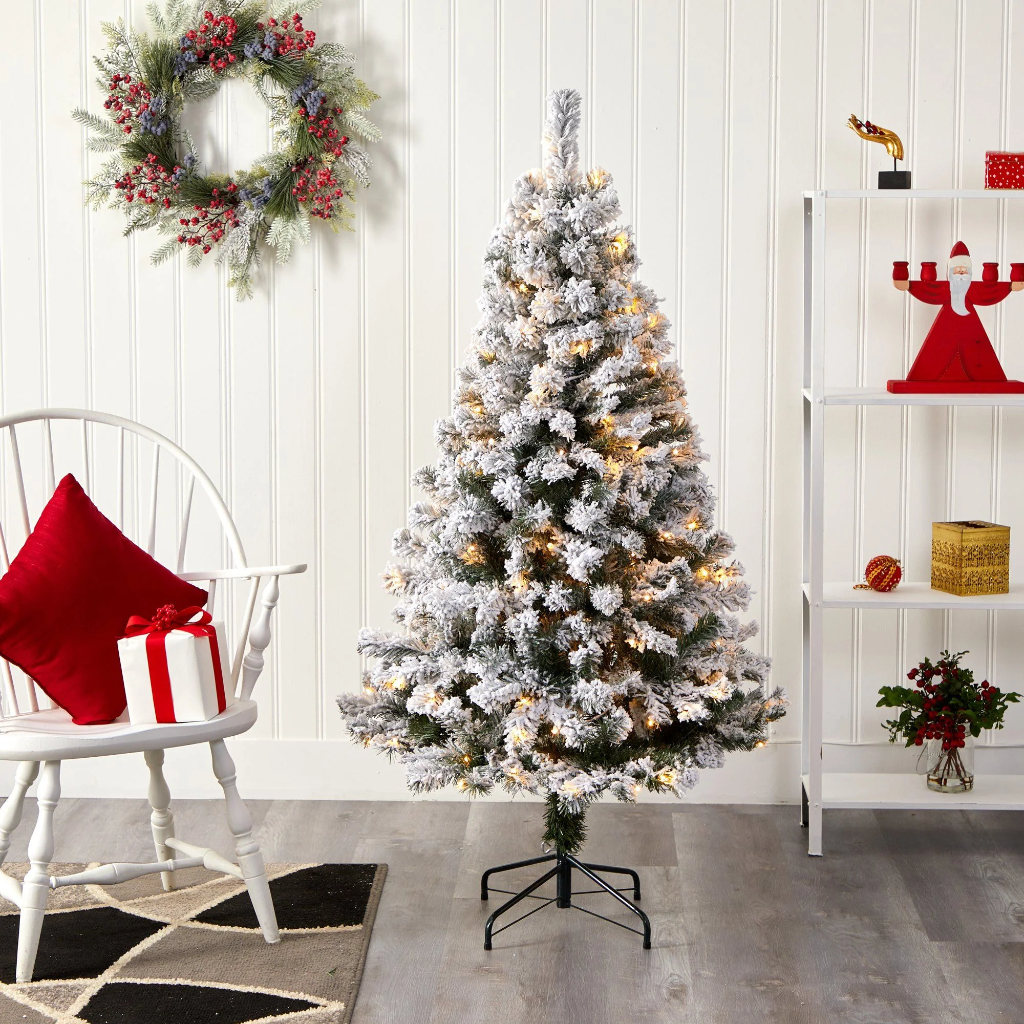 5' Flocked West Virginia Fir Artificial Christmas Tree with 150 LED Lights - Image 5