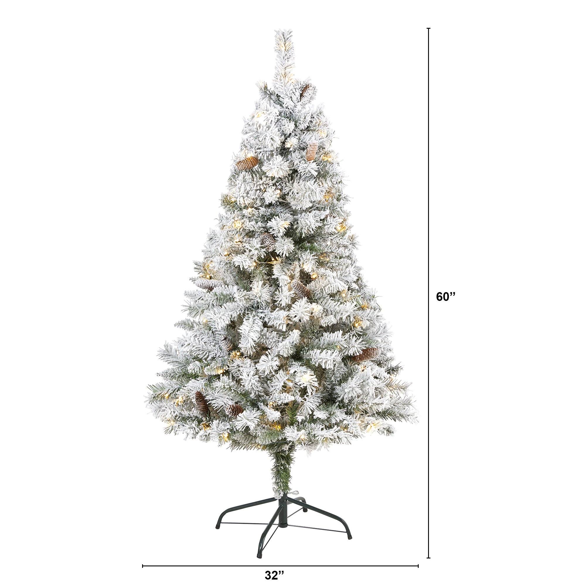 5' Flocked White River Mountain Pine Artificial Christmas Tree with Pinecones and 150 Clear LED Lights - Image 2