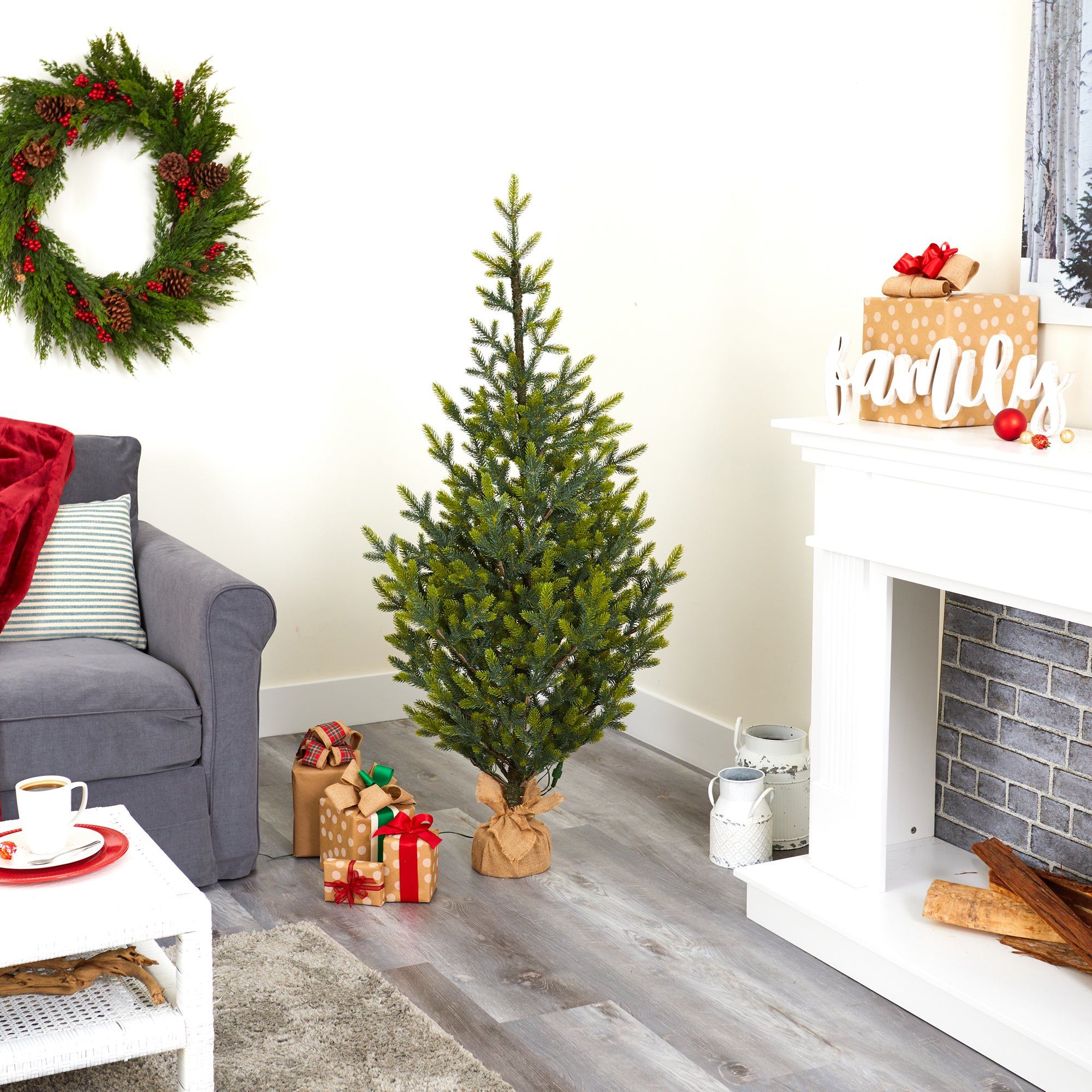 5’ Fraser Fir “Natural Look” Artificial Christmas Tree with 200 Clear LED Lights, a Burlap Base and 853 Bendable Branches - Image 10