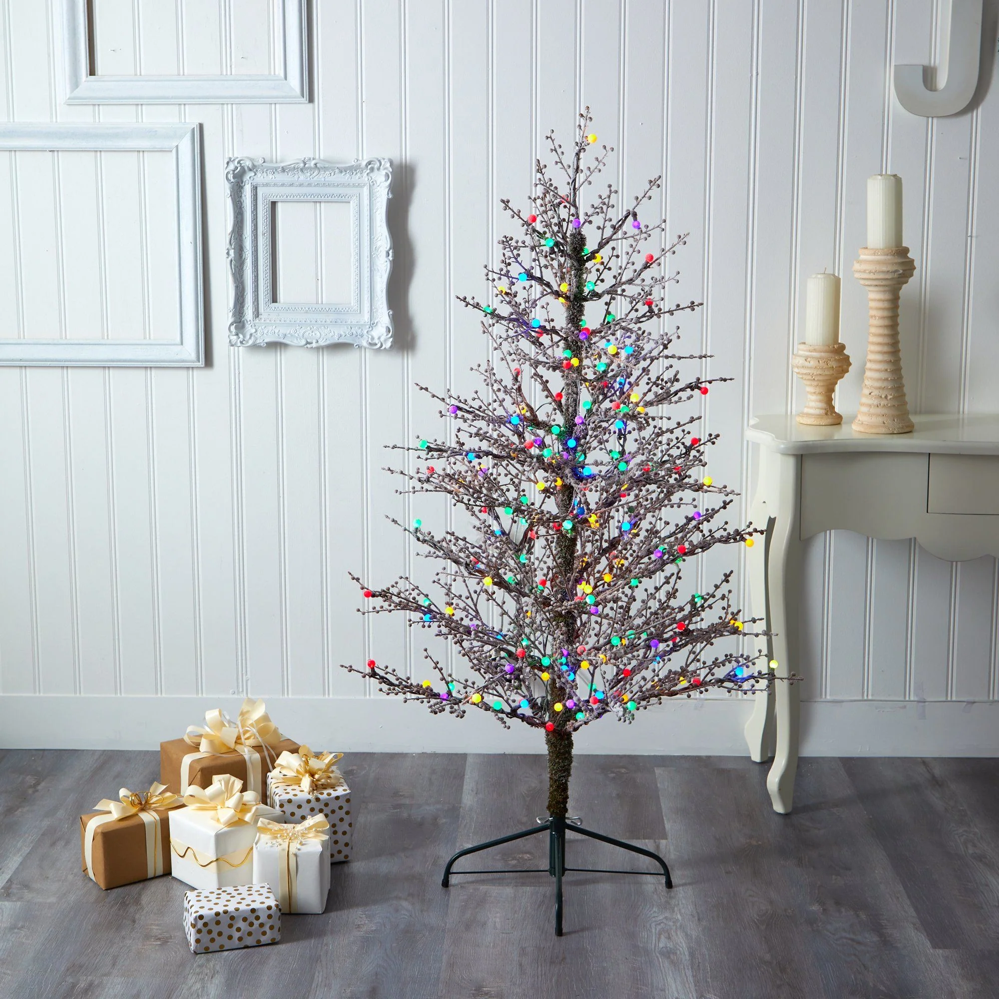 5' Frosted Berry Twig Artificial Christmas Tree with 200 Multicolored Gum Ball LED Lights and 386 Bendable Branches - Image 5