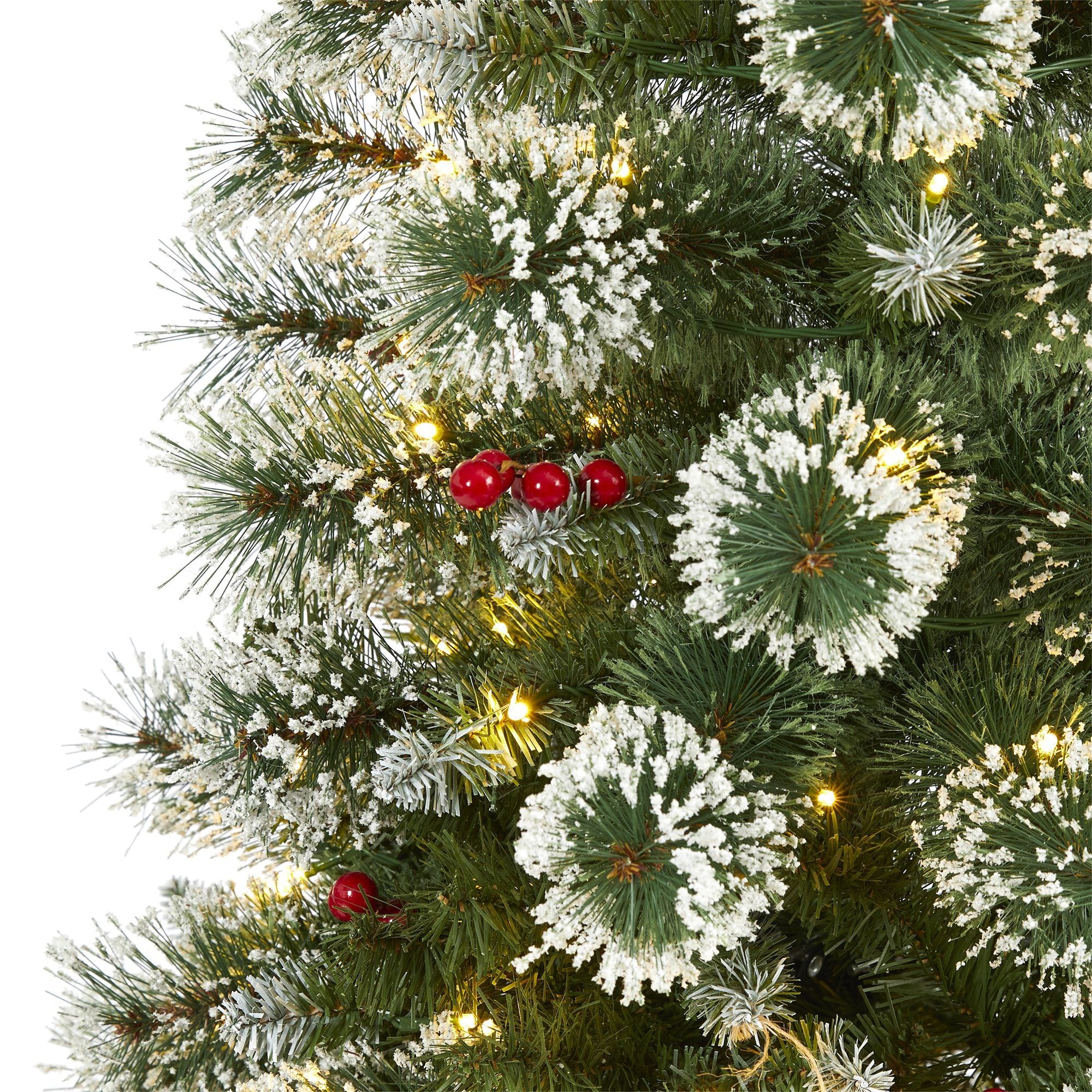 5’ Frosted Swiss Pine Artificial Christmas Tree with 200 Clear LED Lights and Berries - Image 3