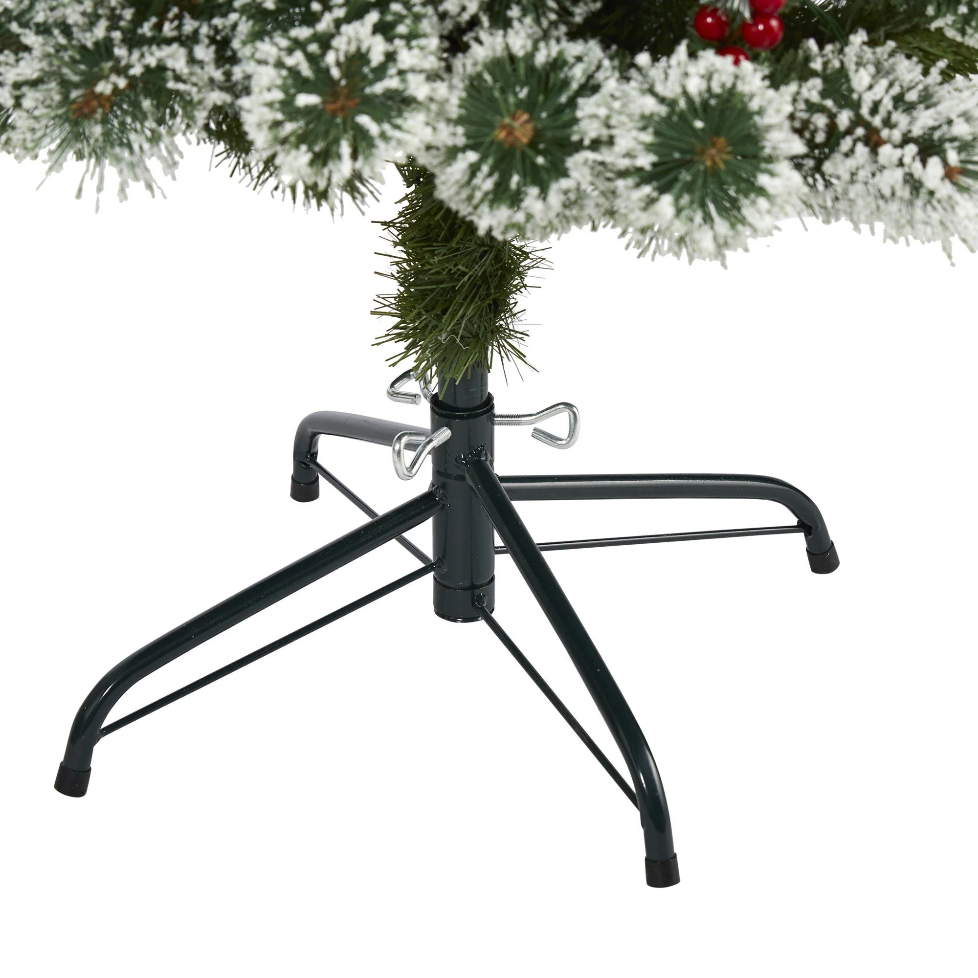 5’ Frosted Swiss Pine Artificial Christmas Tree with 200 Clear LED Lights and Berries - Image 4