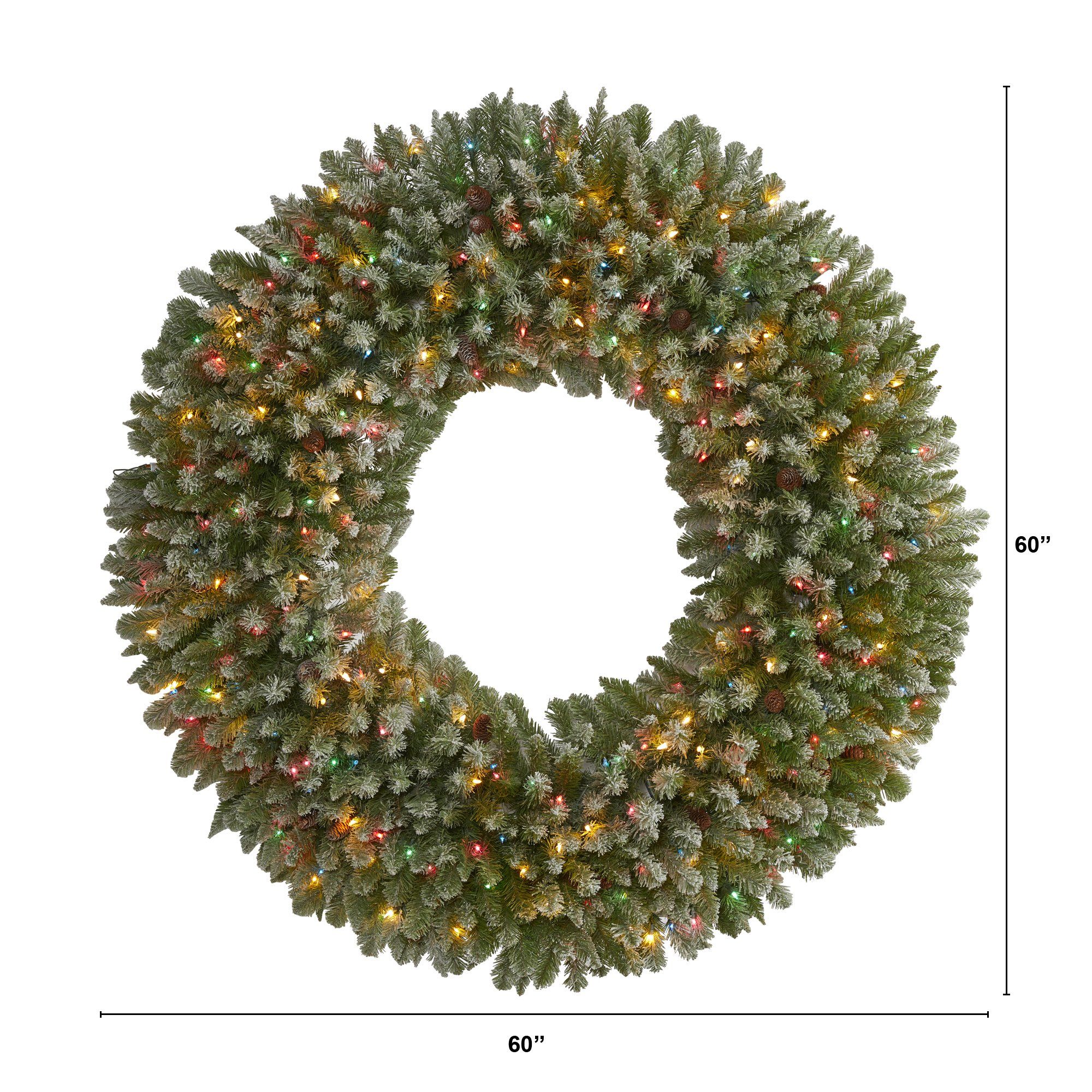 5’ Giant Flocked Artificial Christmas with 280 Multicolored Lights and Pine Cones - Image 2