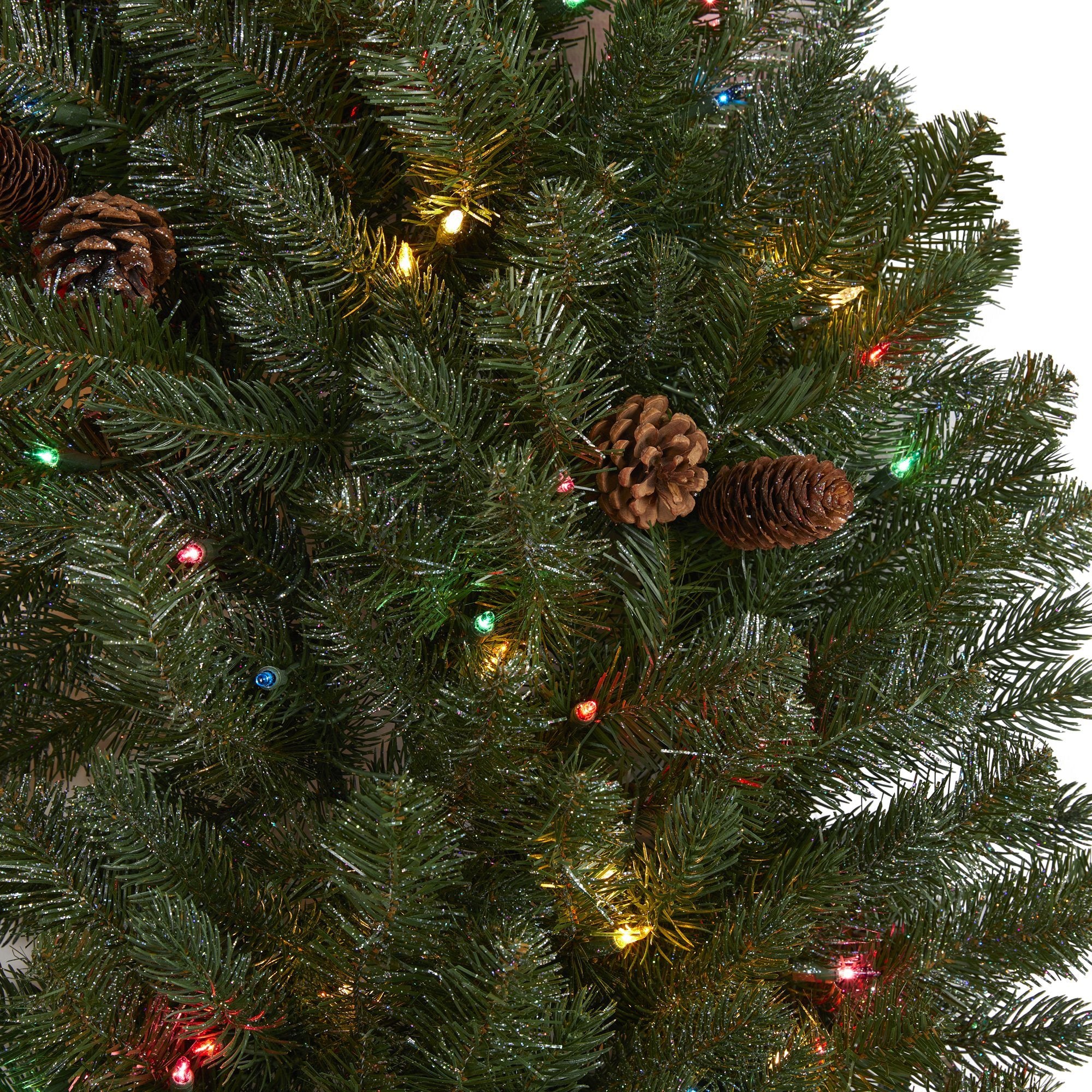 5’ Giant Flocked Artificial Christmas Wreath with 280 Multicolored Lights, Glitter and Pine Cones - Image 3