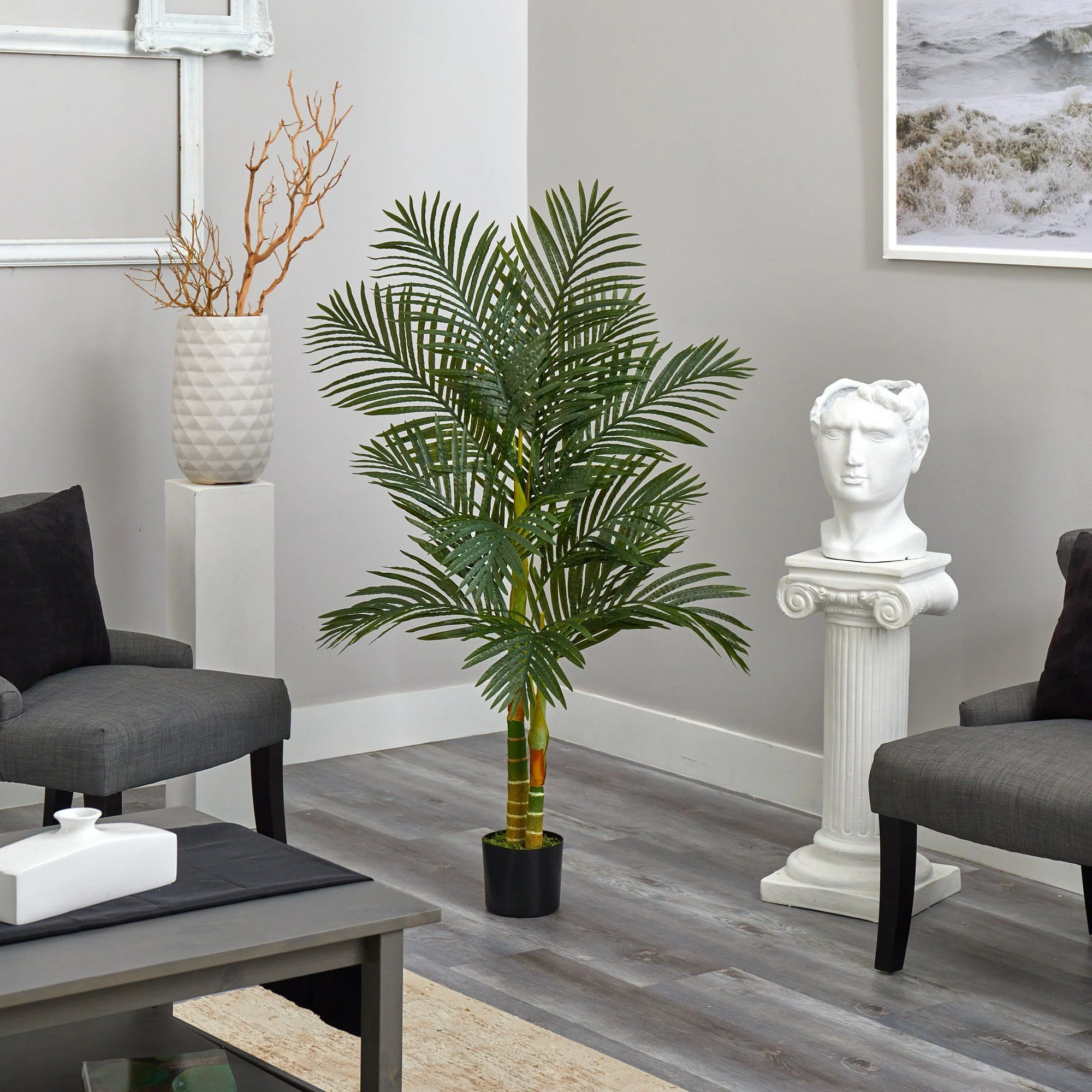 5’ Double Stalk Golden Cane Artificial Palm Tree - Image 5