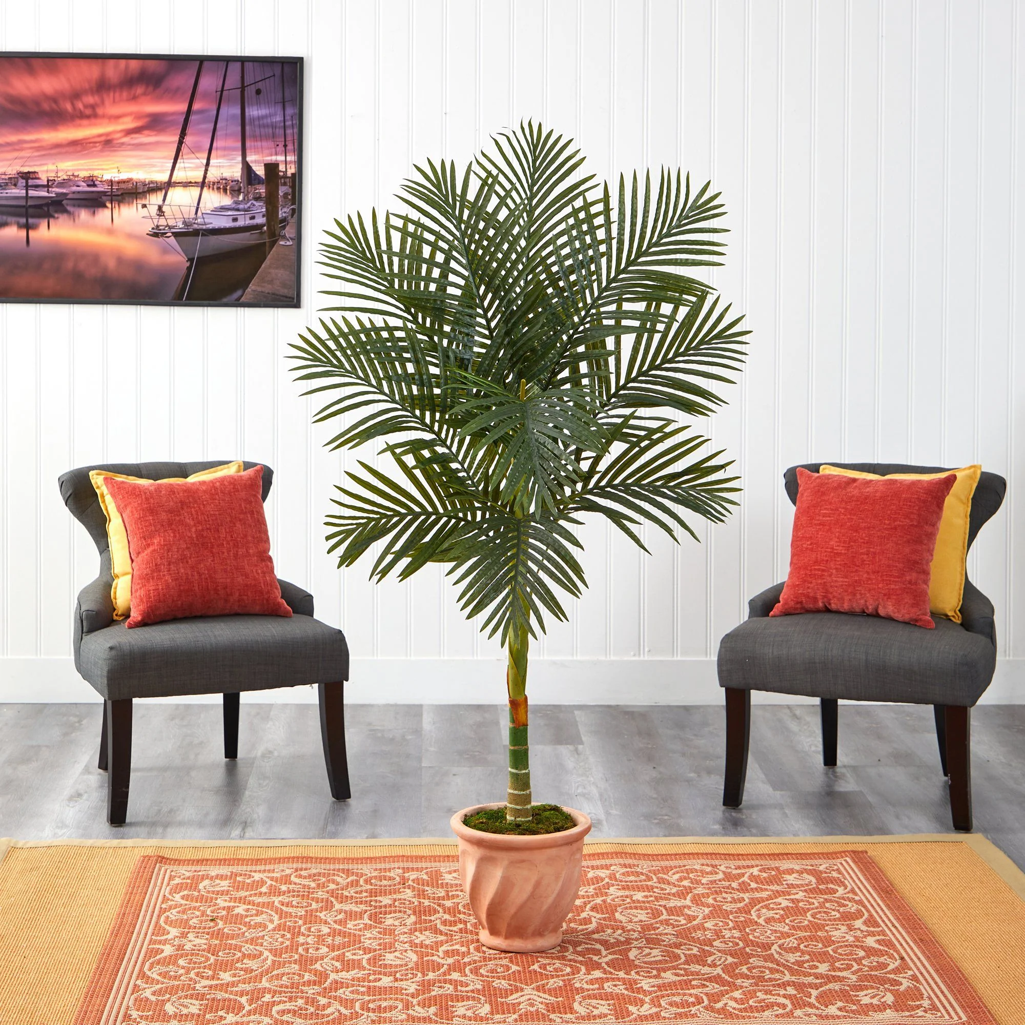 5’ Golden Cane Artificial Palm Tree in Terra-Cotta Planter - Image 3