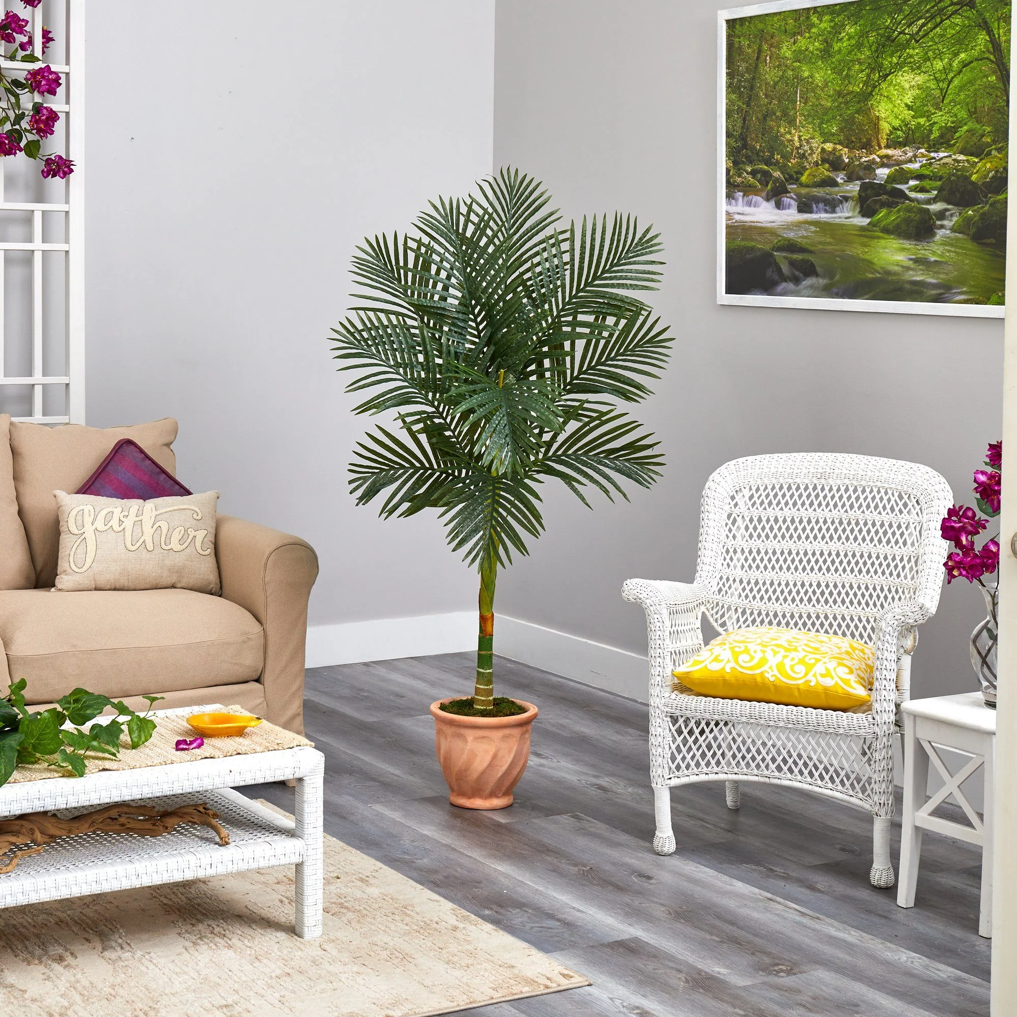 5’ Golden Cane Artificial Palm Tree in Terra-Cotta Planter - Image 4