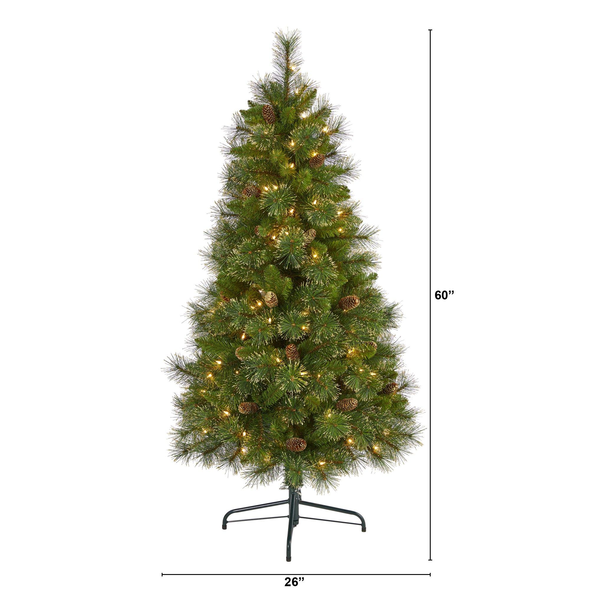 5’ Golden Tip Washington Pine Artificial Christmas Tree with 150 Clear Lights, Pine Cones and 432 Bendable Branches - Image 2