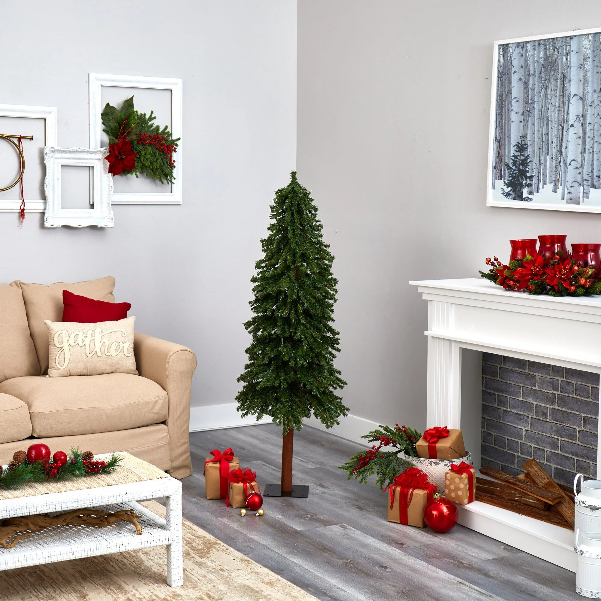 5’ Grand Alpine Artificial Christmas Tree with 200 Clear Lights and 469 Branches on Natural Trunk - Image 3