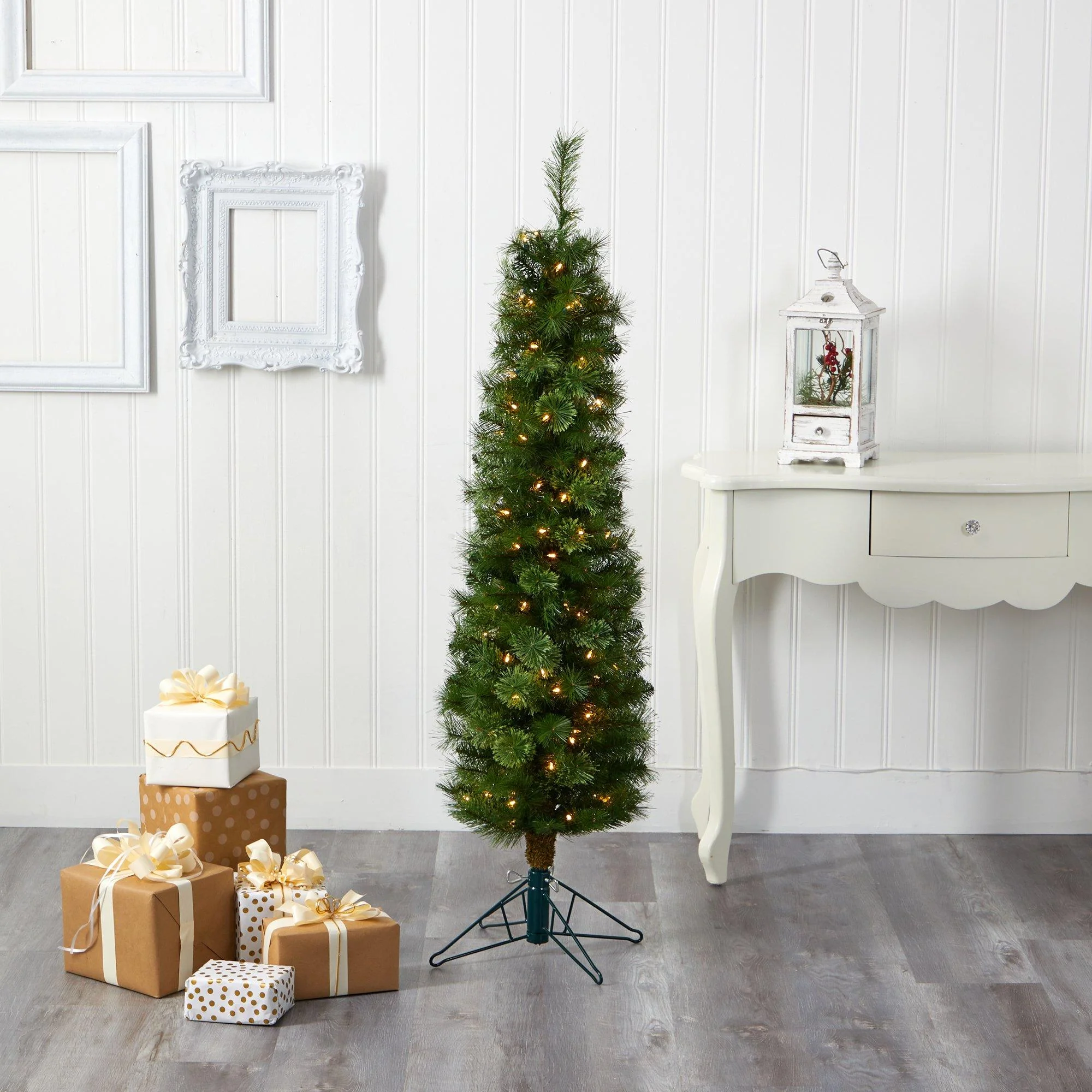 5' Green Pencil Artificial Christmas Tree with 100 Clear (Multifunction) LED Lights and 198 Bendable Branches - Image 7
