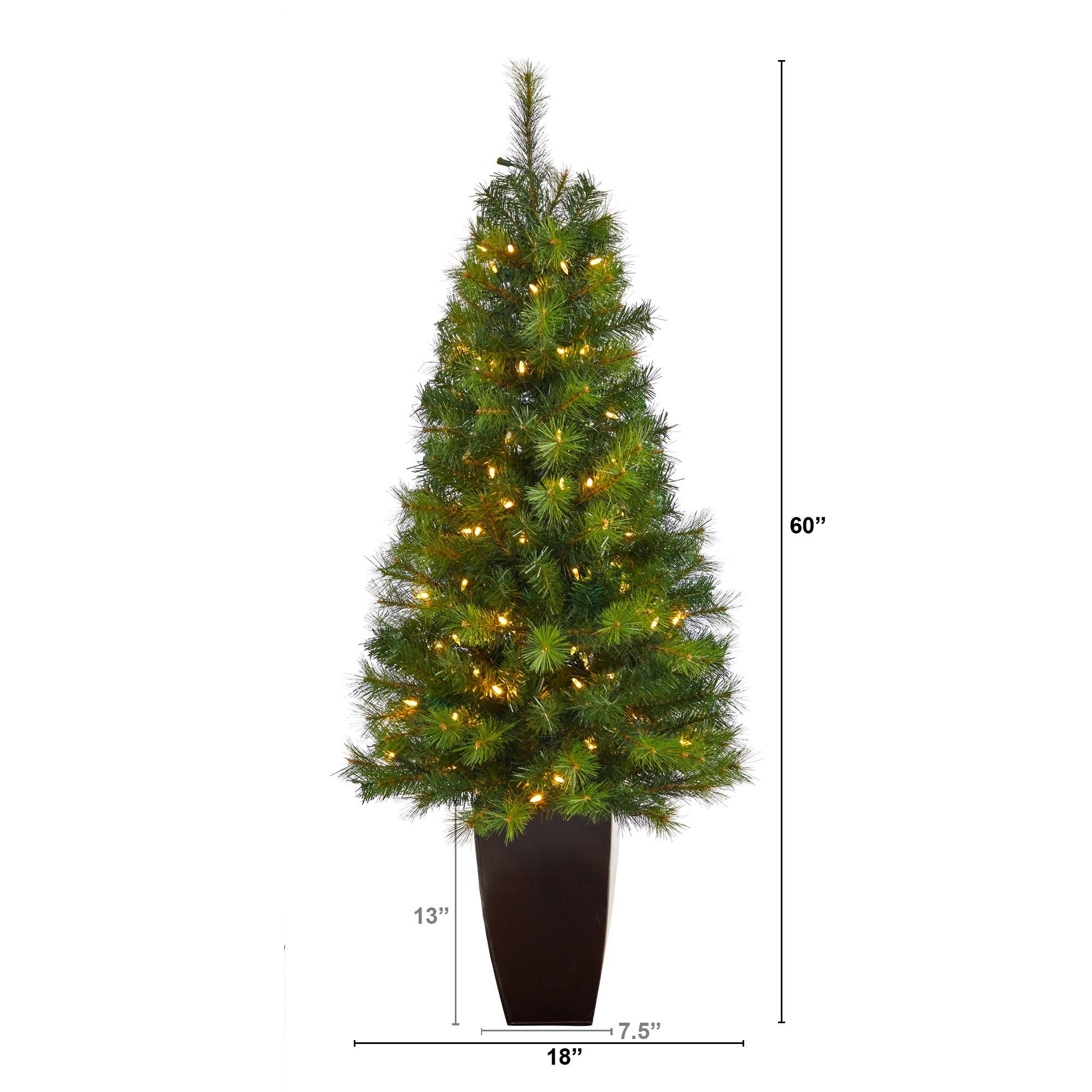 5’ Green Valley Pine Artificial Christmas Tree with 100 Warm White LED Lights and 201 Bendable Branches in Bronze Metal Planter - Image 2