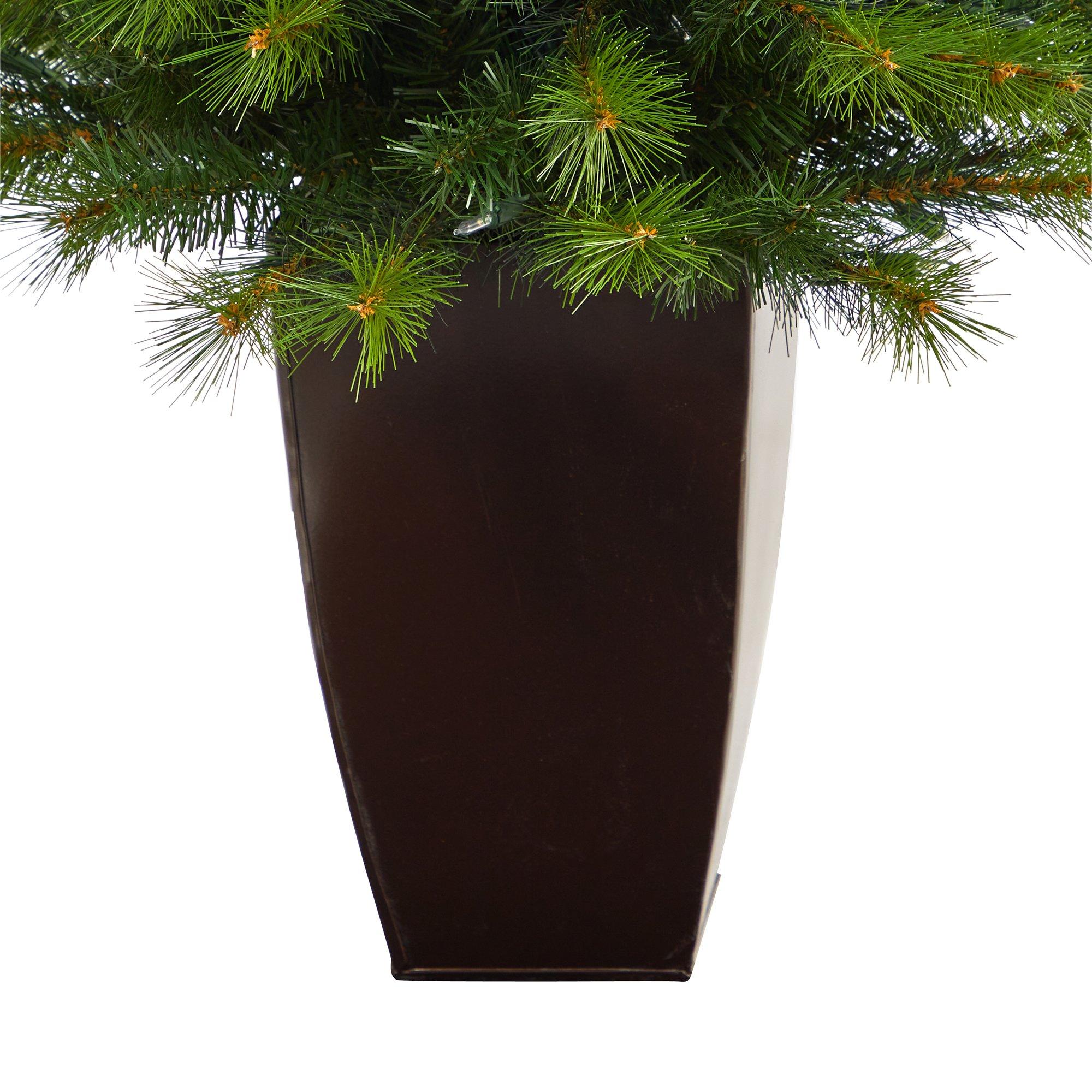 5’ Green Valley Pine Artificial Christmas Tree with 100 Warm White LED Lights and 201 Bendable Branches in Bronze Metal Planter - Image 6