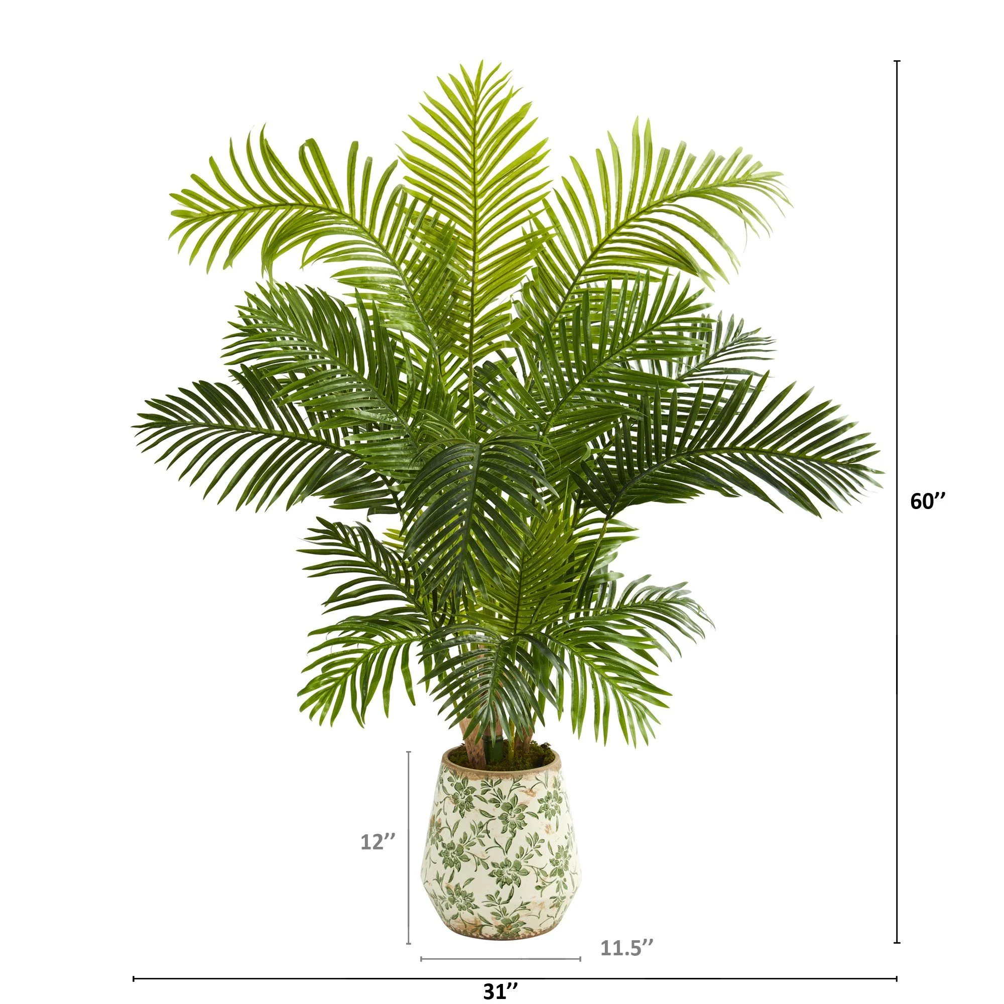 5’ Hawaii Palm Artificial Tree in Floral Print Planter - Image 2