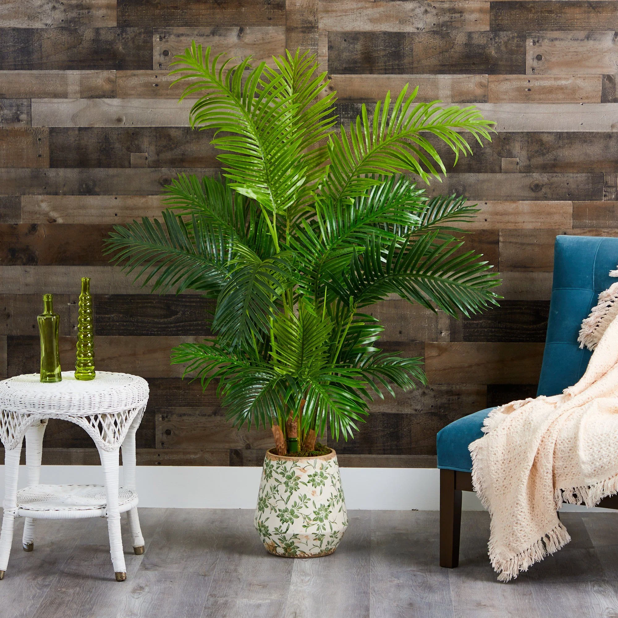 5’ Hawaii Palm Artificial Tree in Floral Print Planter - Image 3