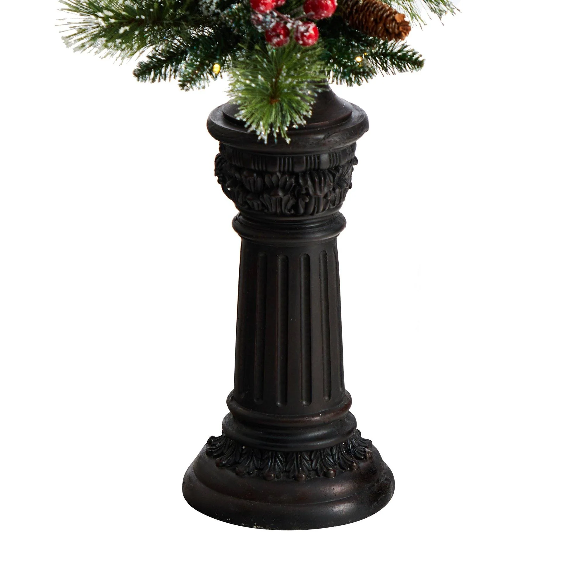 5' Holiday Decorated Lamp Post with Greenery, Berries and 30 LED Lights - Image 5