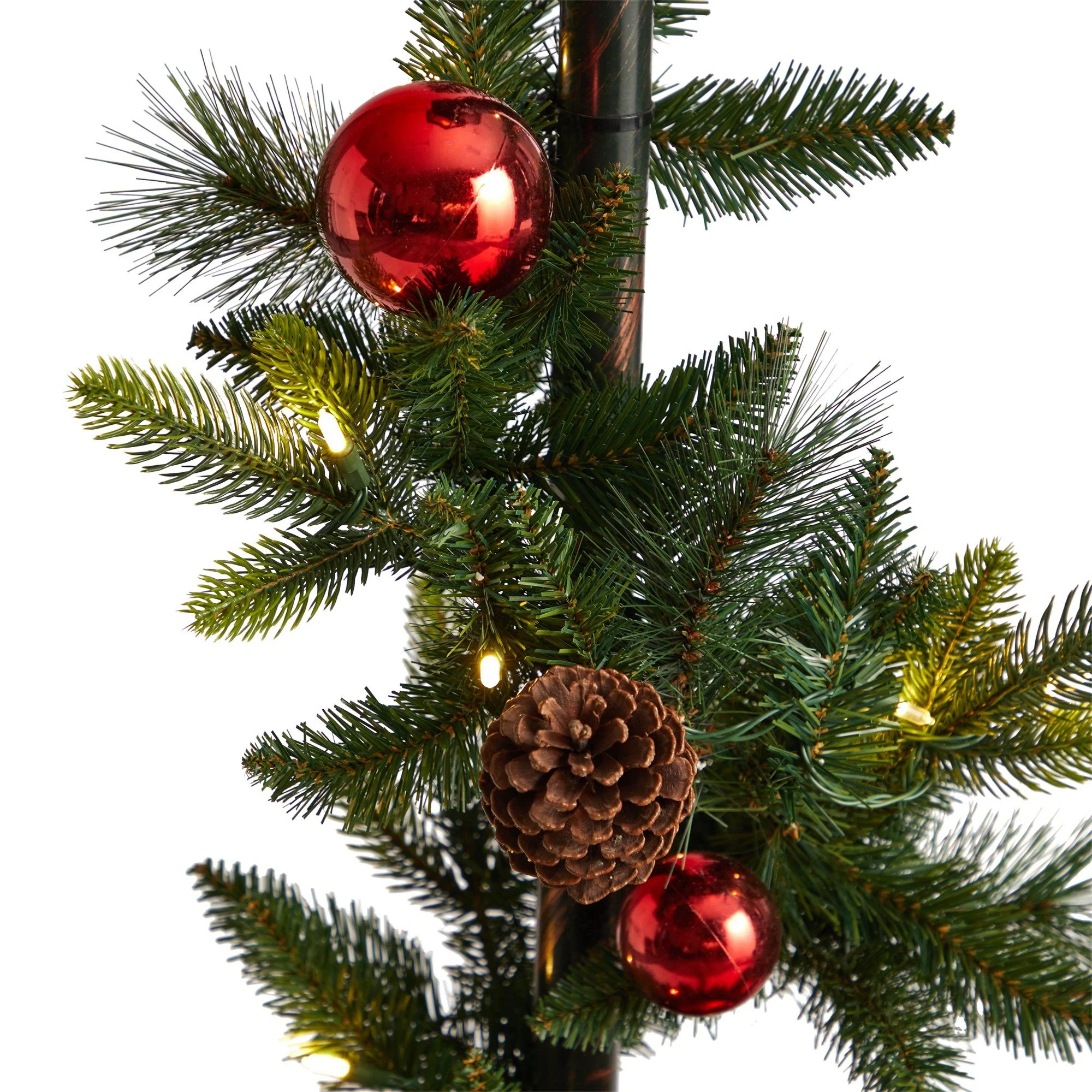 5' Holiday Decorated Lamp Post with Greenery, Ornaments and 50 LED Lights - Image 4