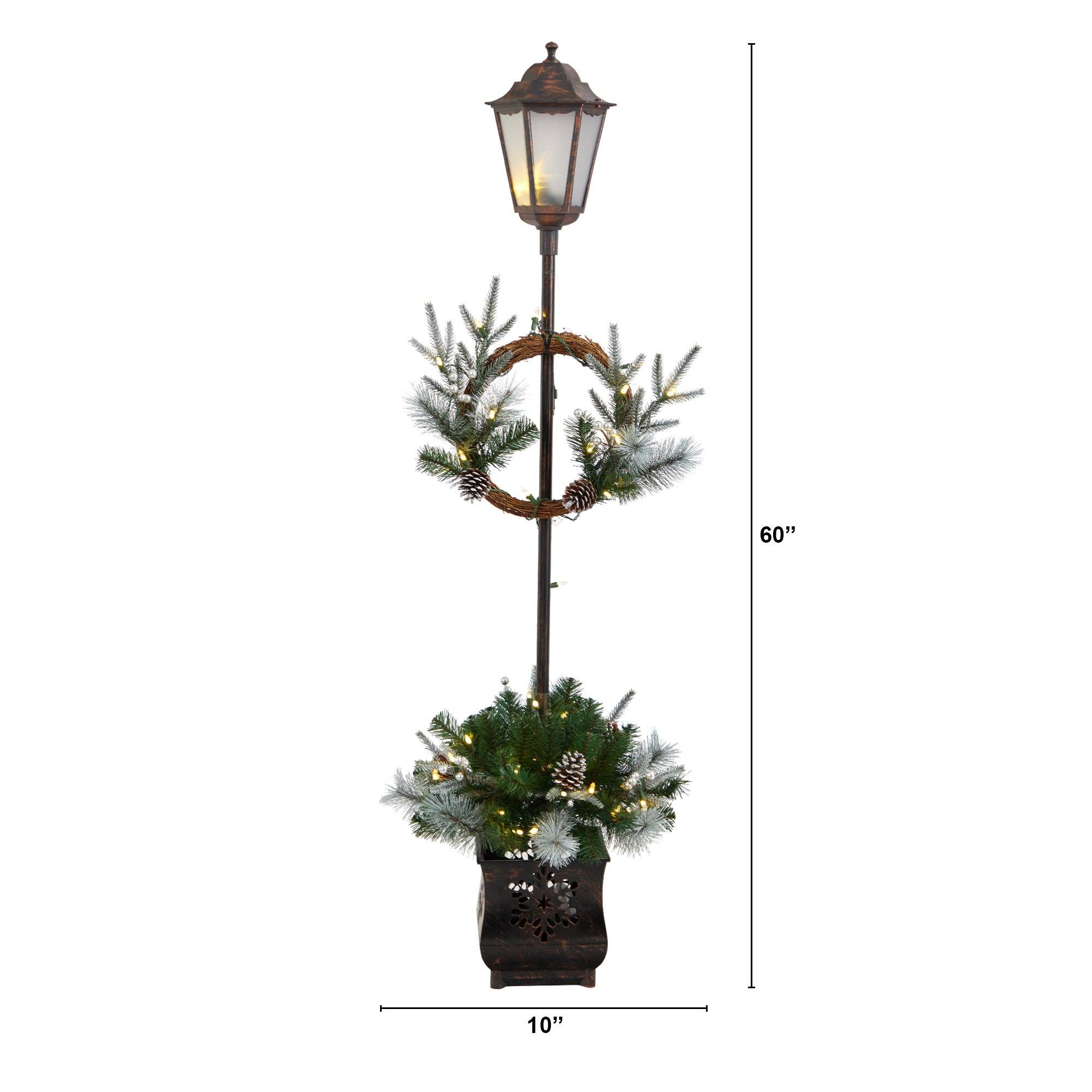 5’ Holiday Pre-lit Decorated Lamp Post with Greenery, Decorative Container and 50 LED Lights - Image 2