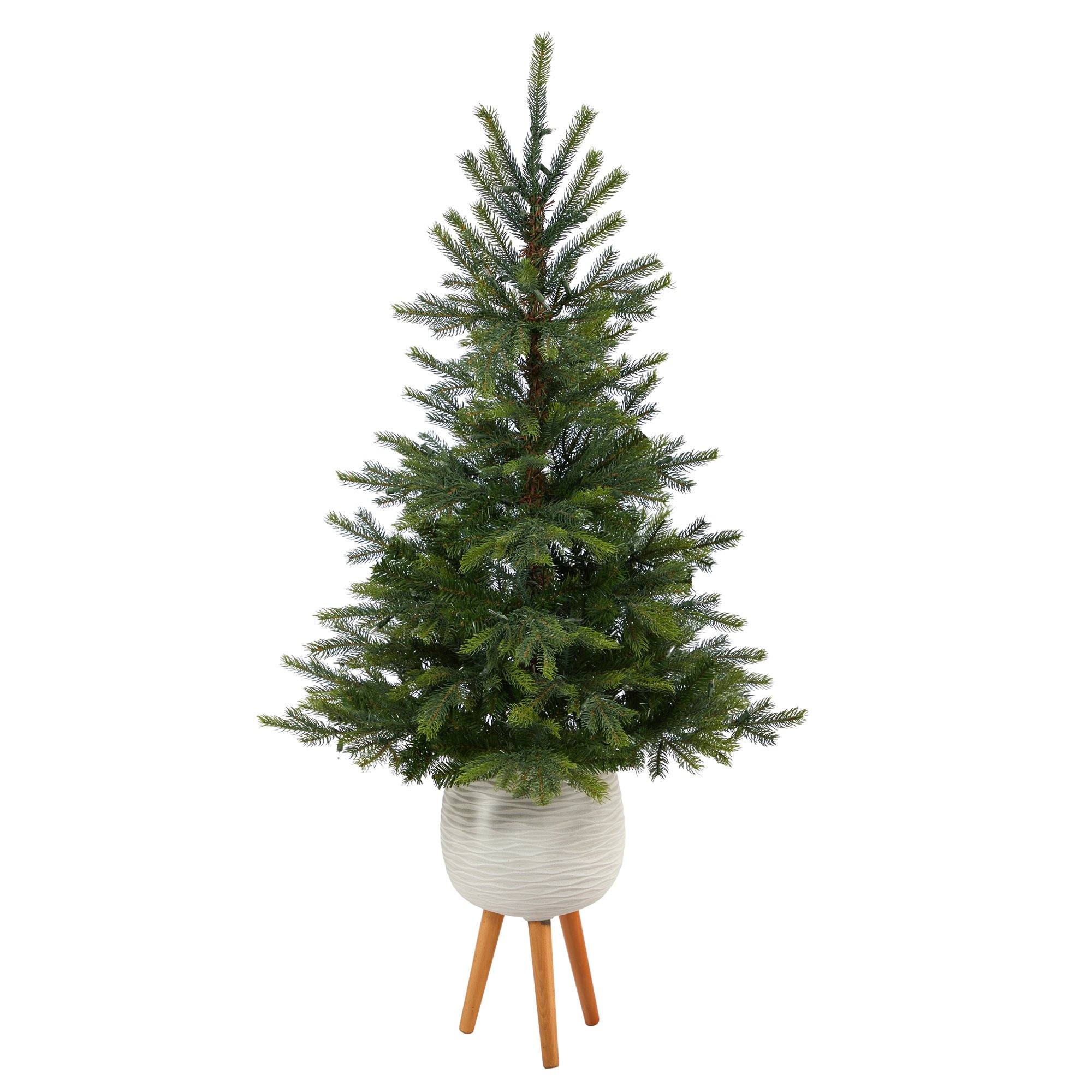 5’ North Carolina Spruce Artificial Christmas Tree with 100 Clear Lights and 207 Bendable Branches in White Planter with Stand - Image 3