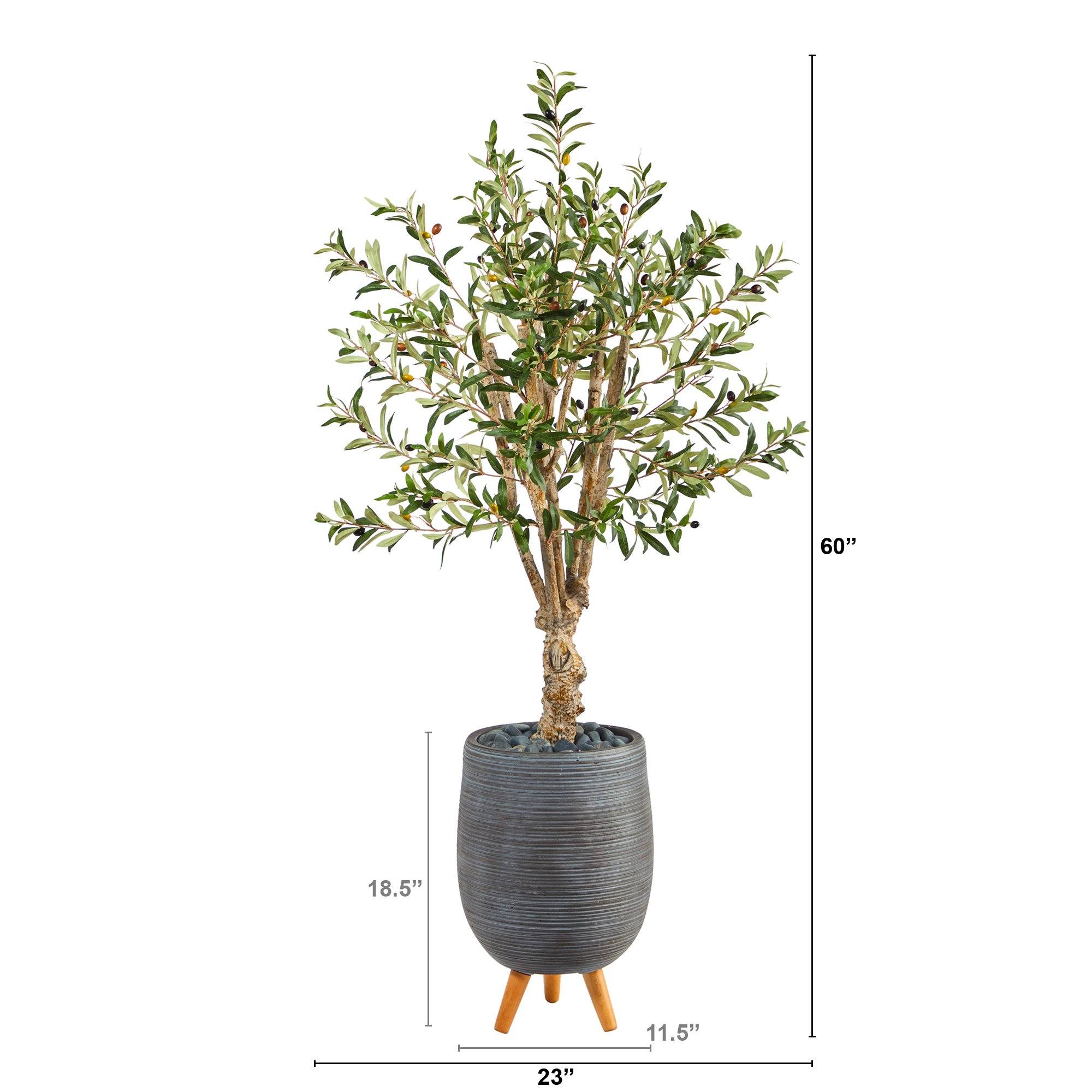5’ Olive Artificial Tree in Gray Tri-Pod Planter - Image 2