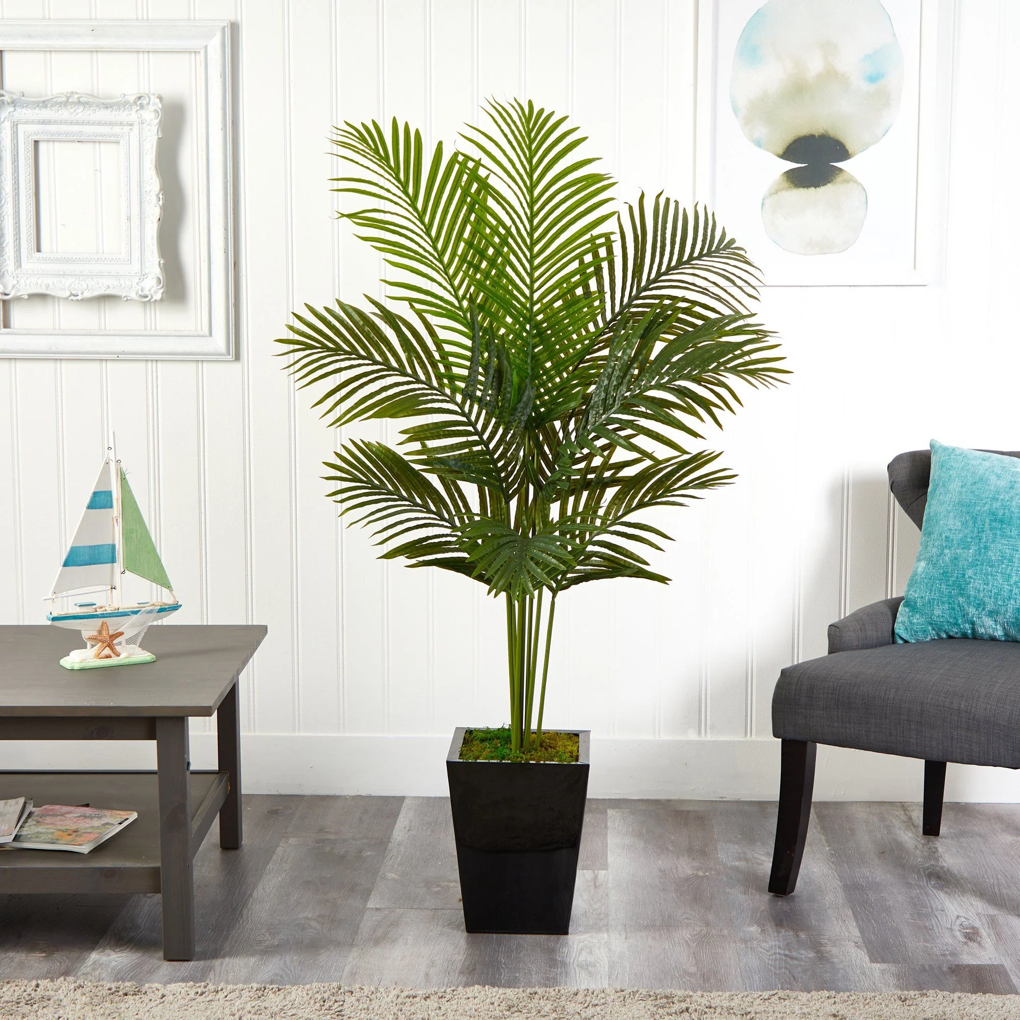 5’ Paradise Palm Artificial Tree in Black Metal Planter - Image 3