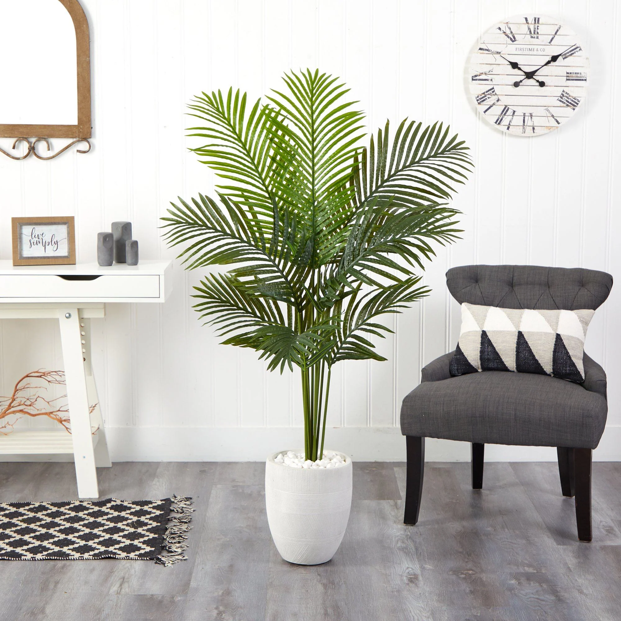 5’ Artificial Paradise Palm Tree in White Planter - Image 3