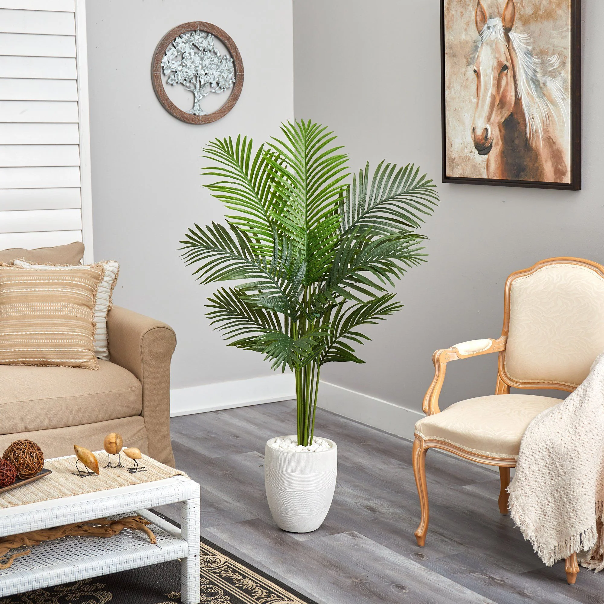 5’ Artificial Paradise Palm Tree in White Planter - Image 4
