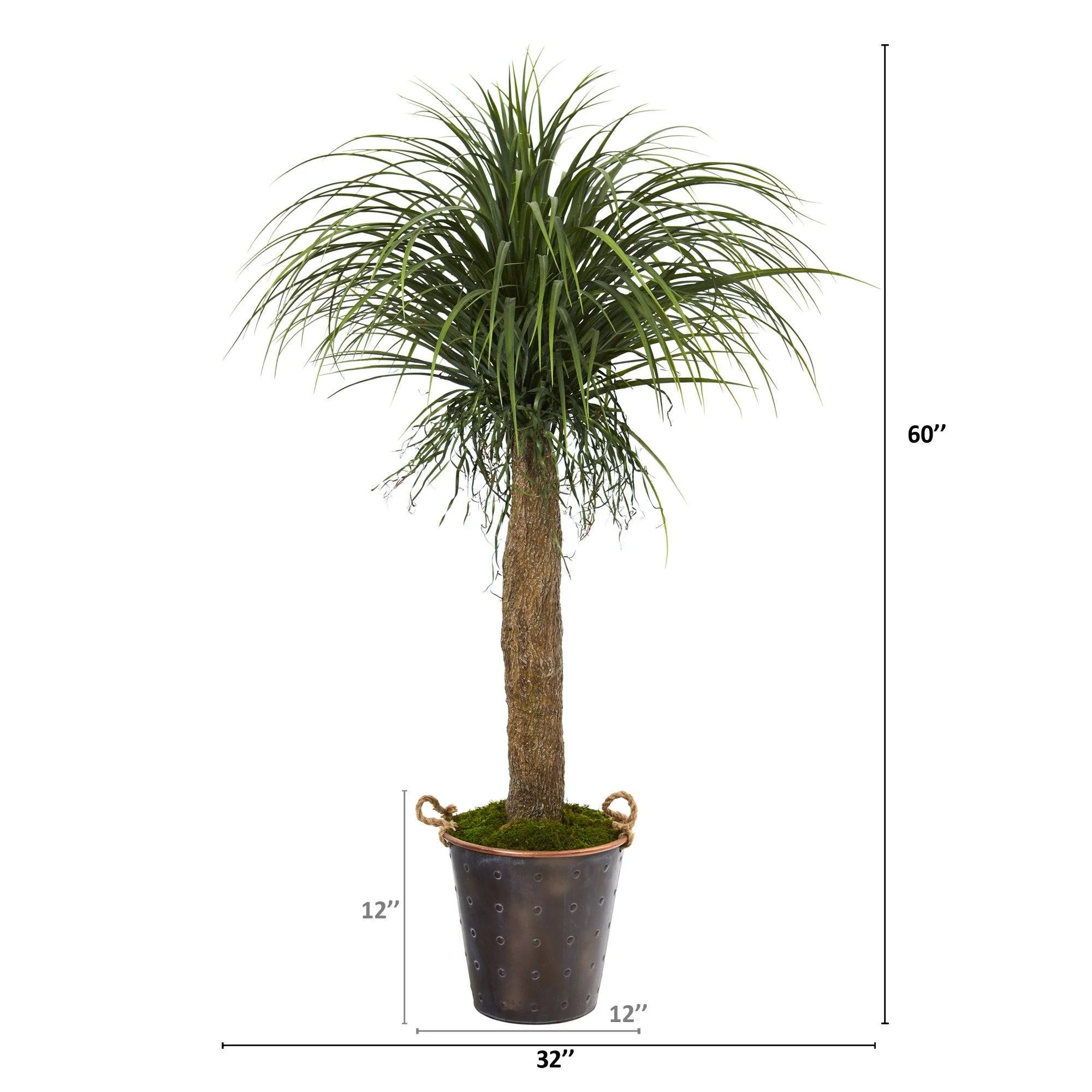 5’ Pony Tail Palm Artificial Plant in Decorative Metal Pail with Rope - Image 2