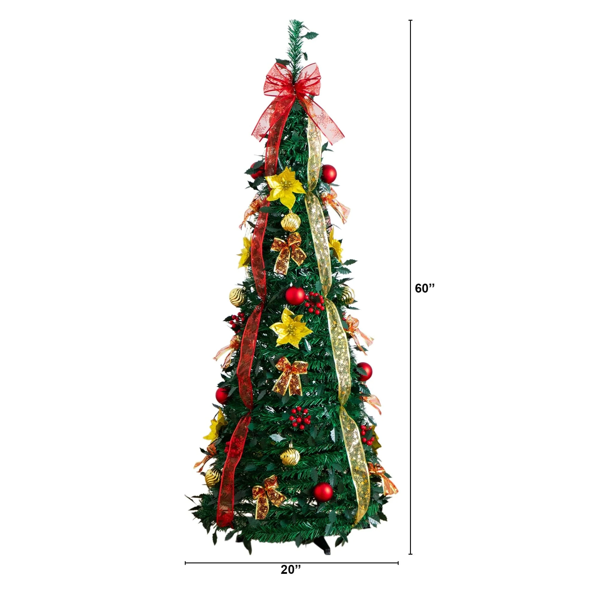 5' Pre-Lit Artificial Pop up Christmas Tree with Red & Gold Ornaments, Ribbons and 100 Warm White LED Lights - Image 14