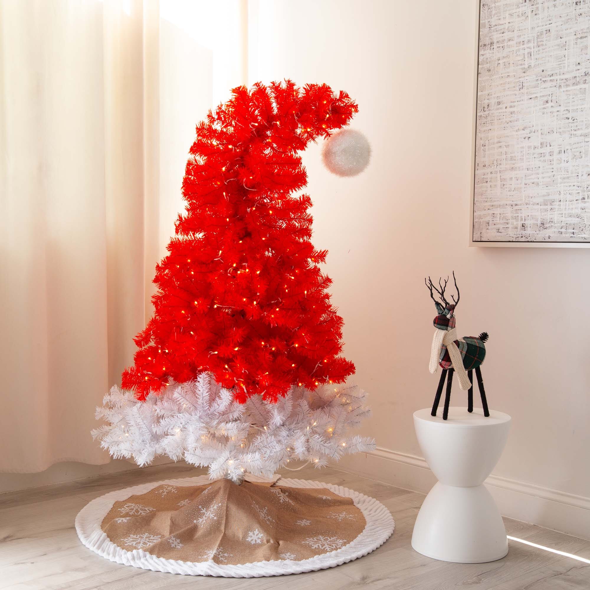 5’ Pre-Lit Artificial Holiday Red Santa’s Hat Christmas Tree with 300 LEDs & 720 Tips - Image 3