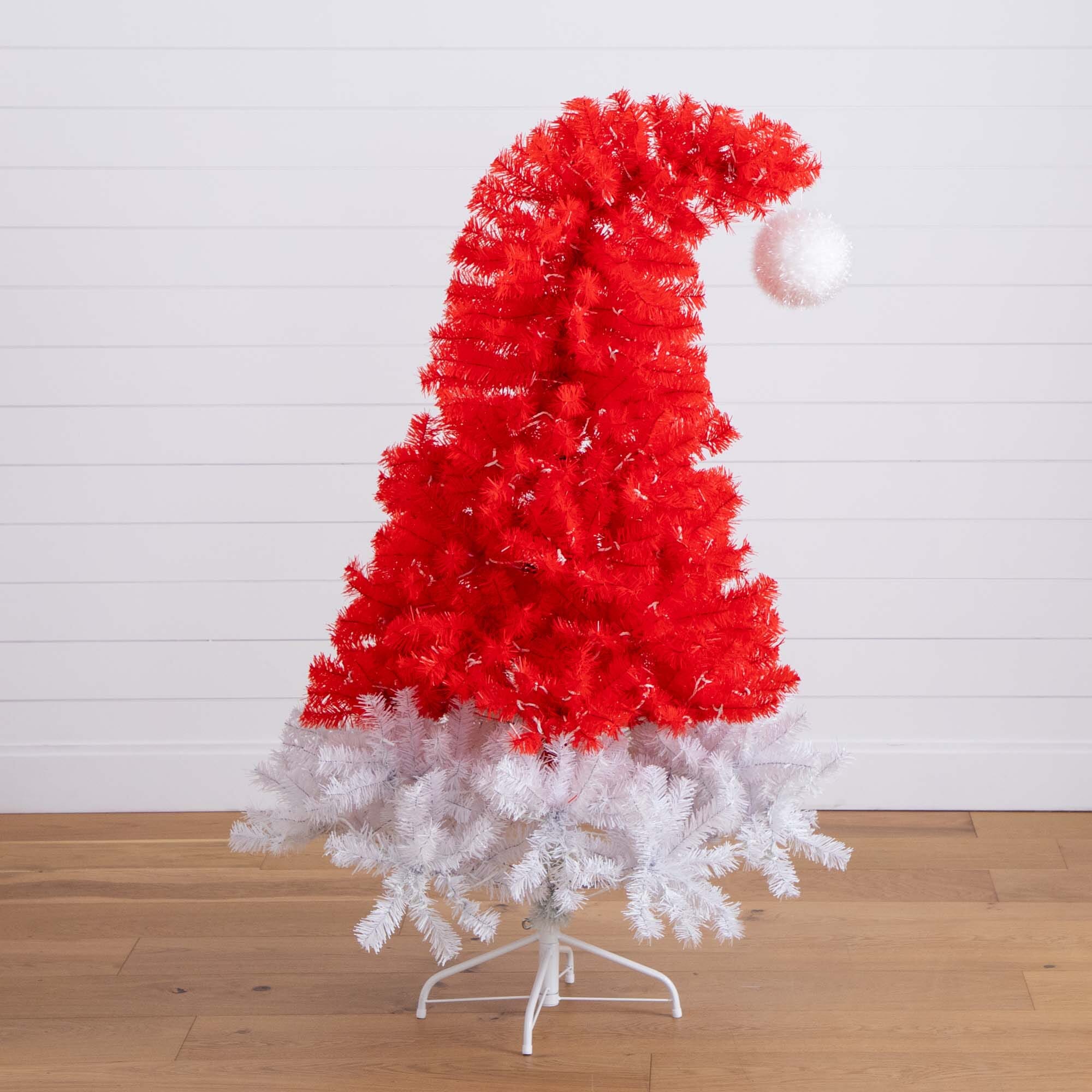 5’ Pre-Lit Artificial Holiday Red Santa’s Hat Christmas Tree with 300 LEDs & 720 Tips - Image 6
