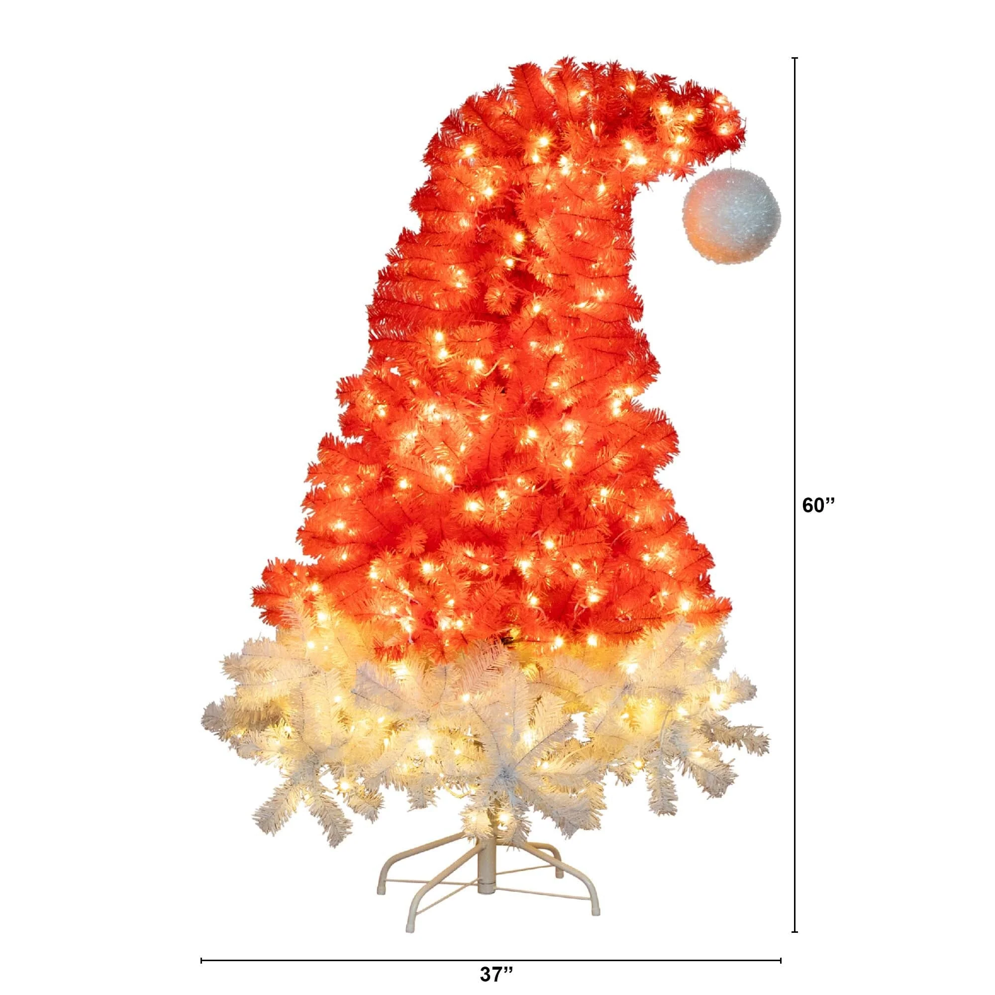5’ Pre-Lit Artificial Holiday Red Santa’s Hat Christmas Tree with 300 LEDs & 720 Tips - Image 8