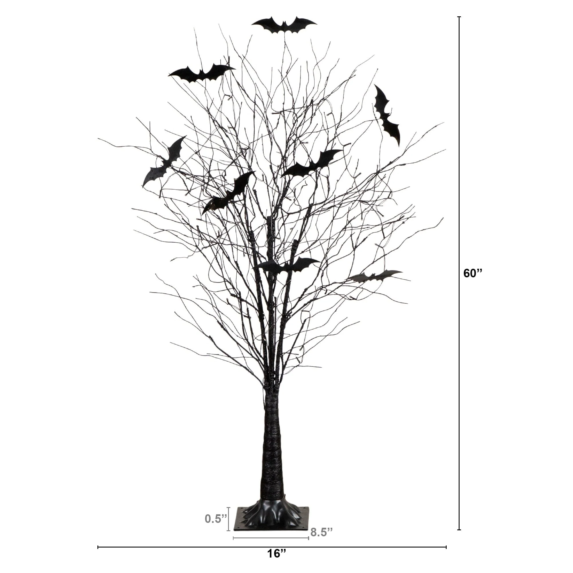 5' Pre-Lit Artificial Halloween Black Twig Tree with Bats and 50 Warm White LED Lights - Image 9