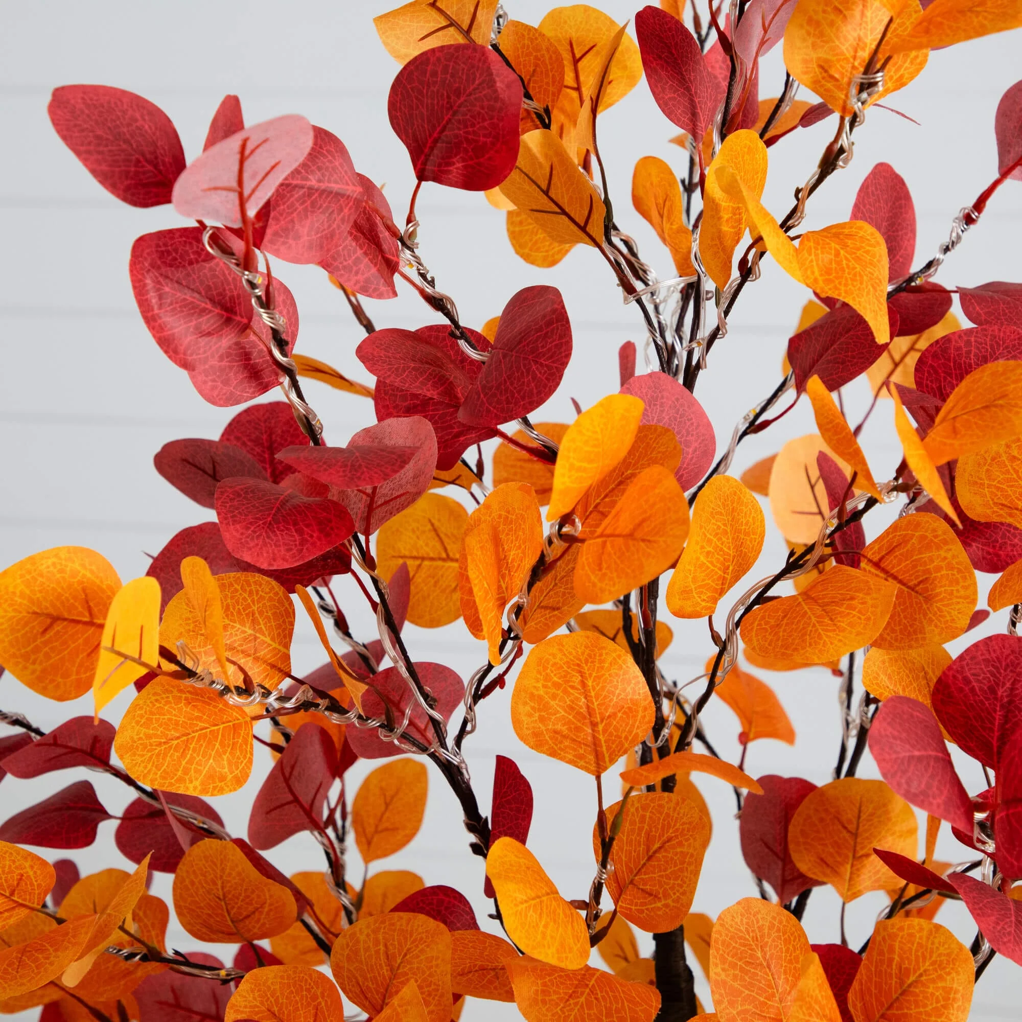 5' Pre-Lit Bright Autumn Eucalyptus Artificial Fall Tree with 300 Warm White LED Lights - Image 2