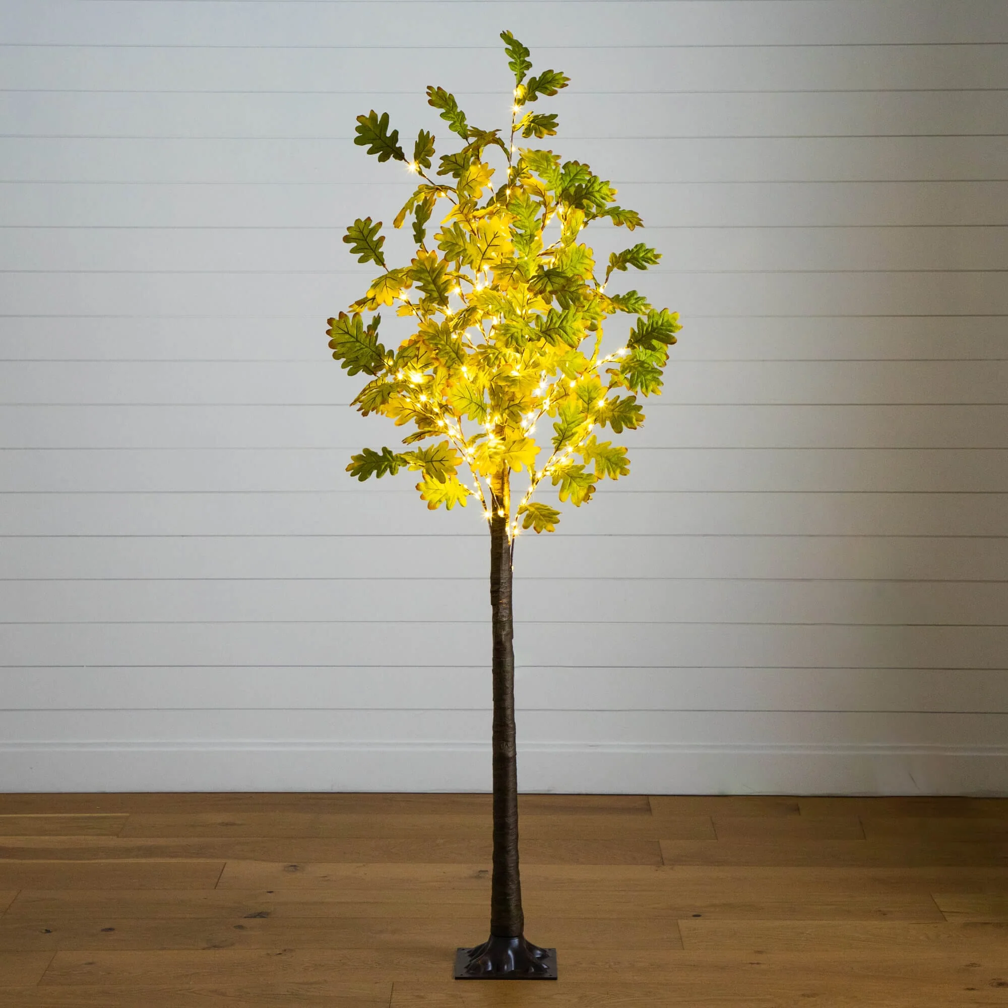 5' Pre-Lit Green Autumn Oak Artificial Fall Tree with 200 Warm White LED Lights - Image 6