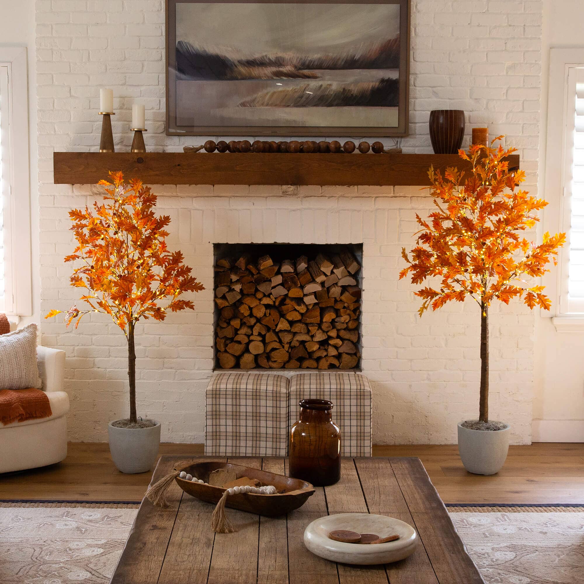 5' Pre-Lit Burnt Orange Autumn Maple Artificial Fall Tree with 240 Warm White LED Lights - Image 5
