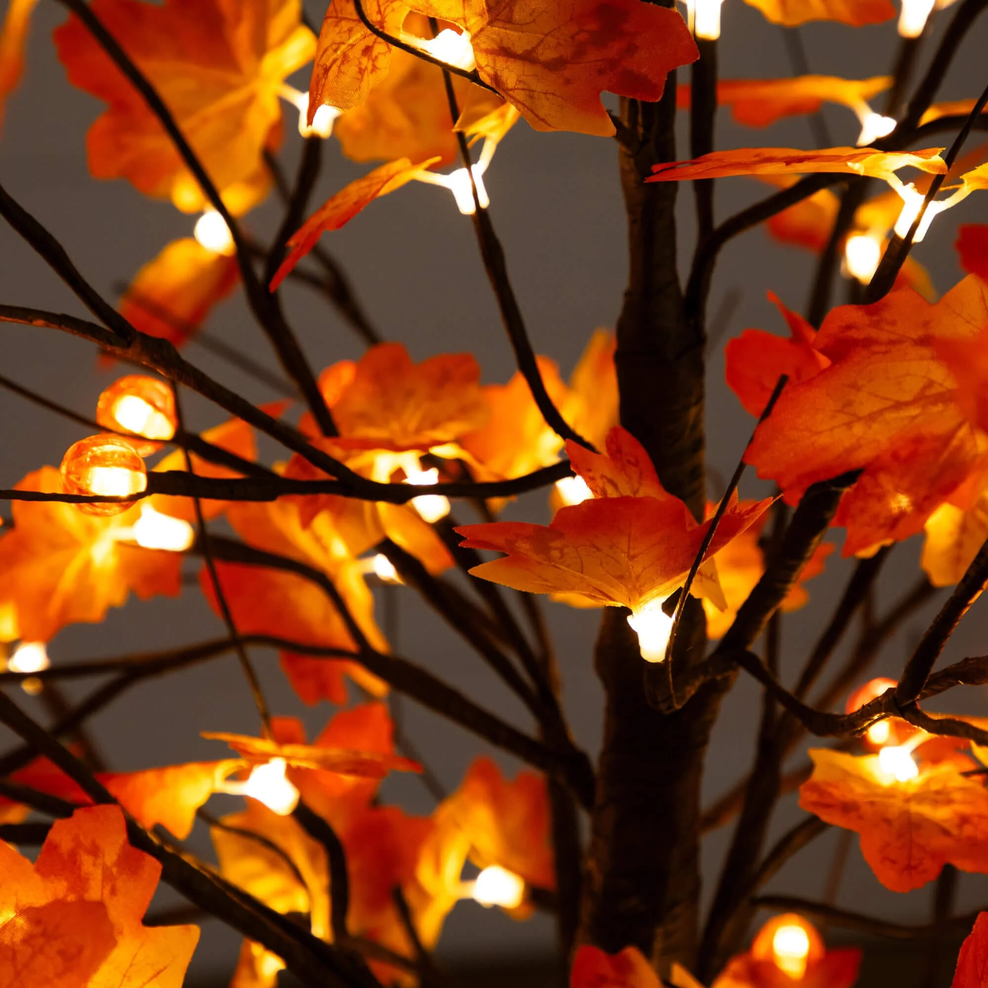 5' Pre-Lit Minimalist Autumn Maple Artificial Fall Tree with 96 LED Warm White & Orange Pumpkin Shaped Lights - Image 4