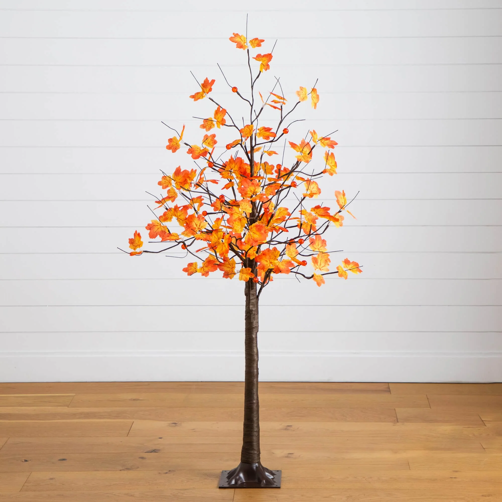 5' Pre-Lit Minimalist Autumn Maple Artificial Fall Tree with 96 LED Warm White & Orange Pumpkin Shaped Lights - Image 7