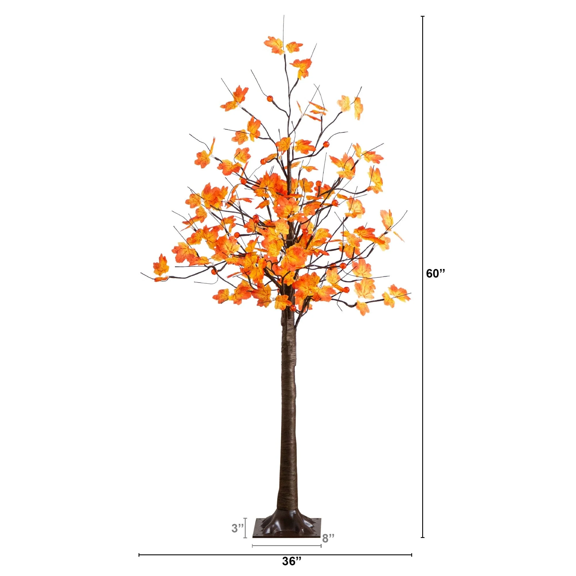 5' Pre-Lit Minimalist Autumn Maple Artificial Fall Tree with 96 LED Warm White & Orange Pumpkin Shaped Lights - Image 9