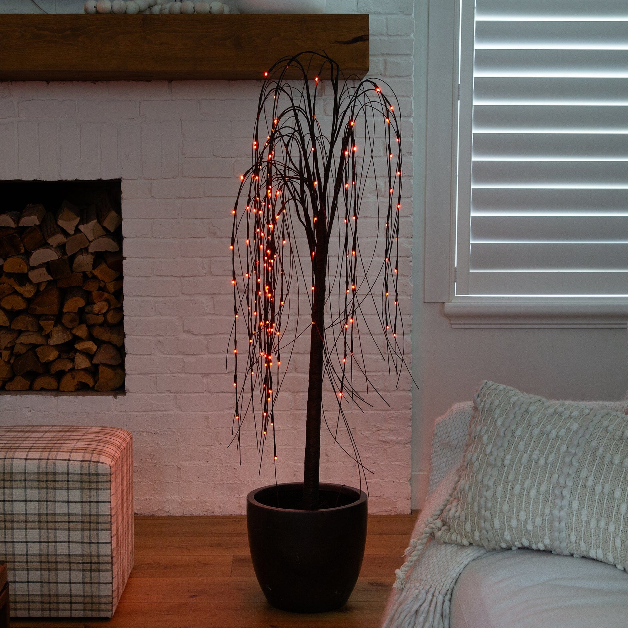 5’ Pre-Lit Halloween Black Willow Artificial Fall Tree with 144 Orange & Purple LED Lights - Image 5