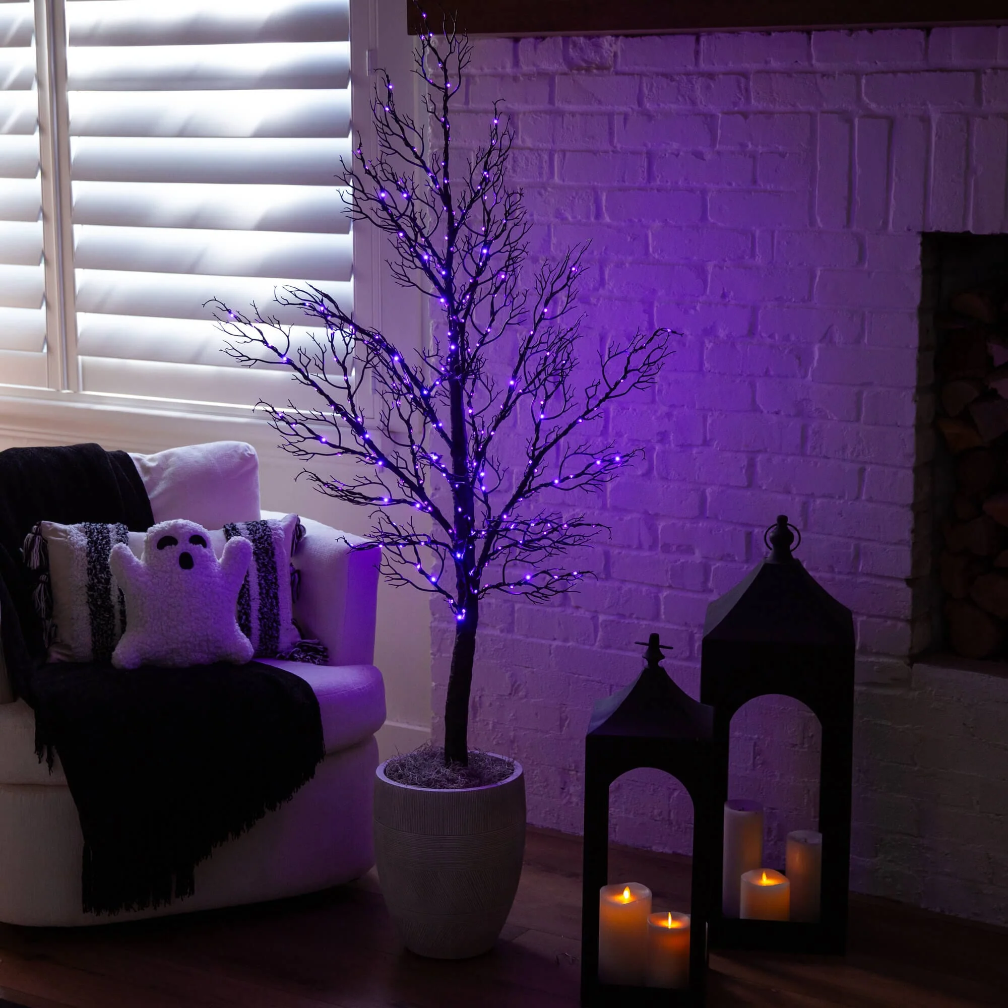 5' Pre-Lit Halloween Minimalist Twig Artificial Fall Tree with 240 Orange & Purple LED Lights - Image 5