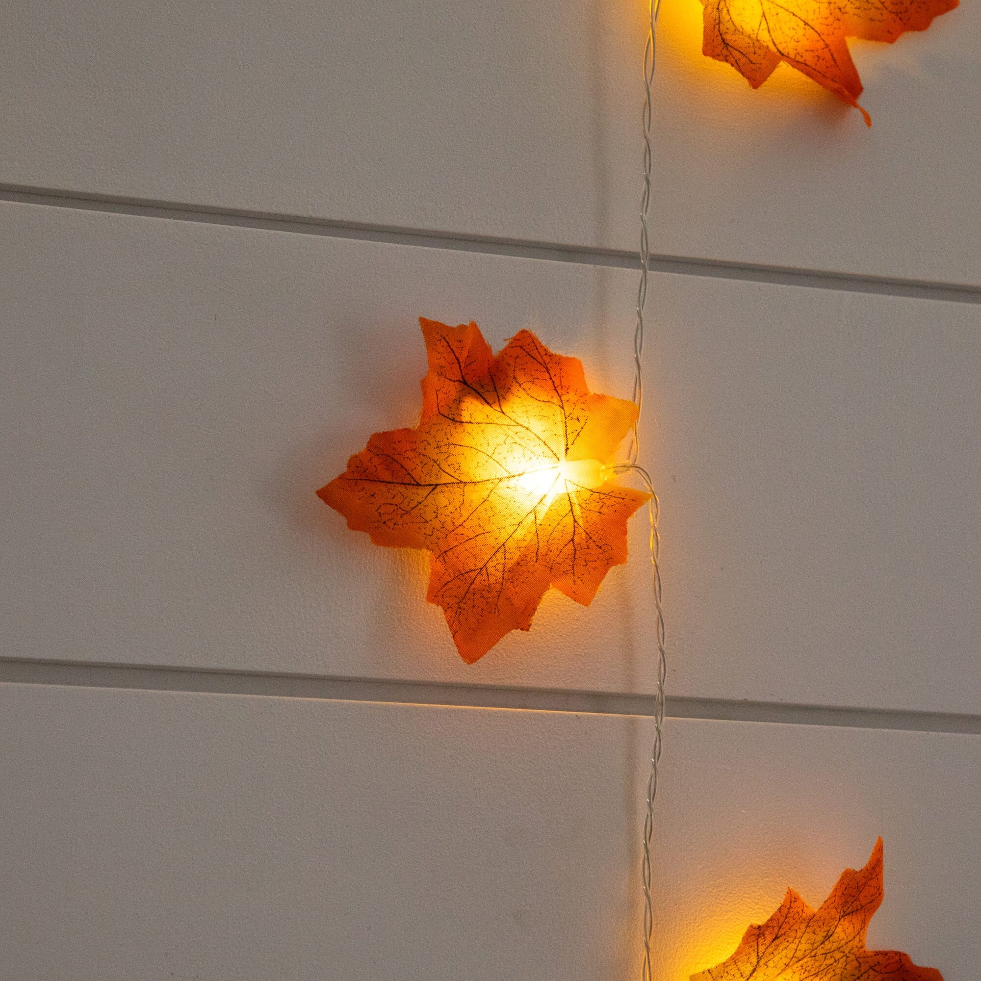 5' Pre-Lit Autumn Maple Leaf Artificial Fall Garland with 10 Warm White LED String Lights - Set of 3 - Image 2
