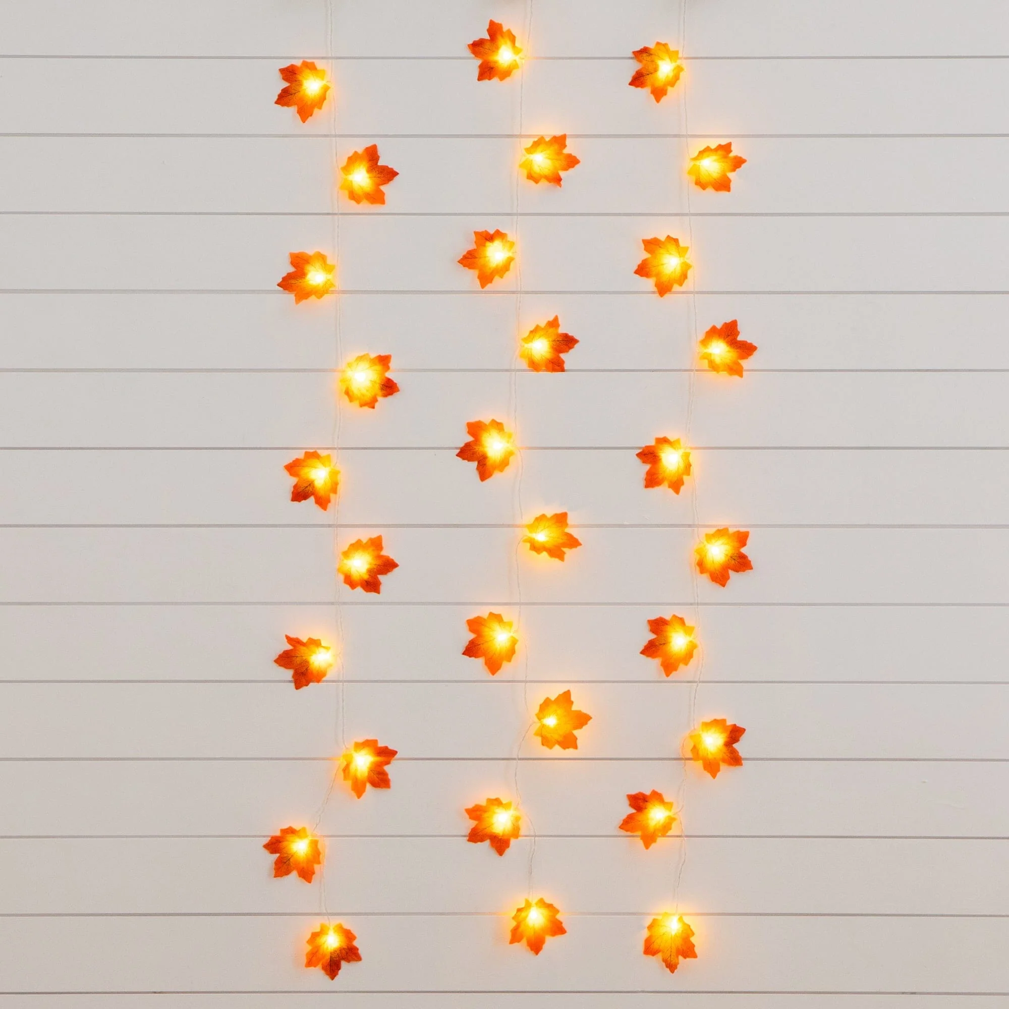 5' Pre-Lit Autumn Maple Leaf Artificial Fall Garland with 10 Warm White LED String Lights - Set of 3 - Image 3