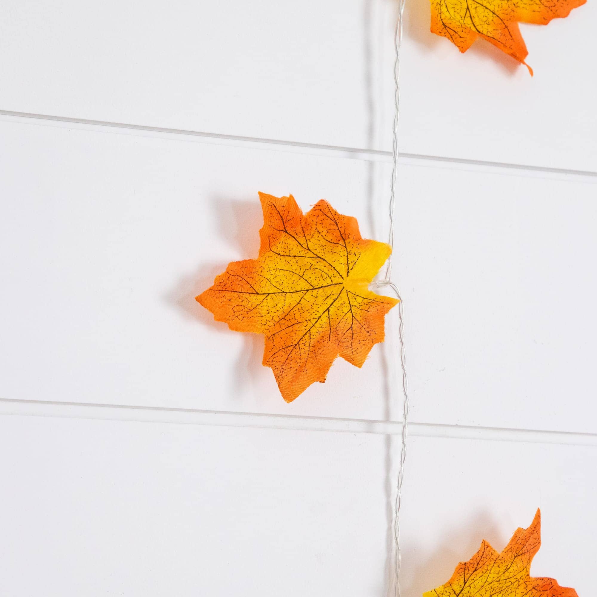 5' Pre-Lit Autumn Maple Leaf Artificial Fall Garland with 10 Warm White LED String Lights - Set of 3 - Image 4