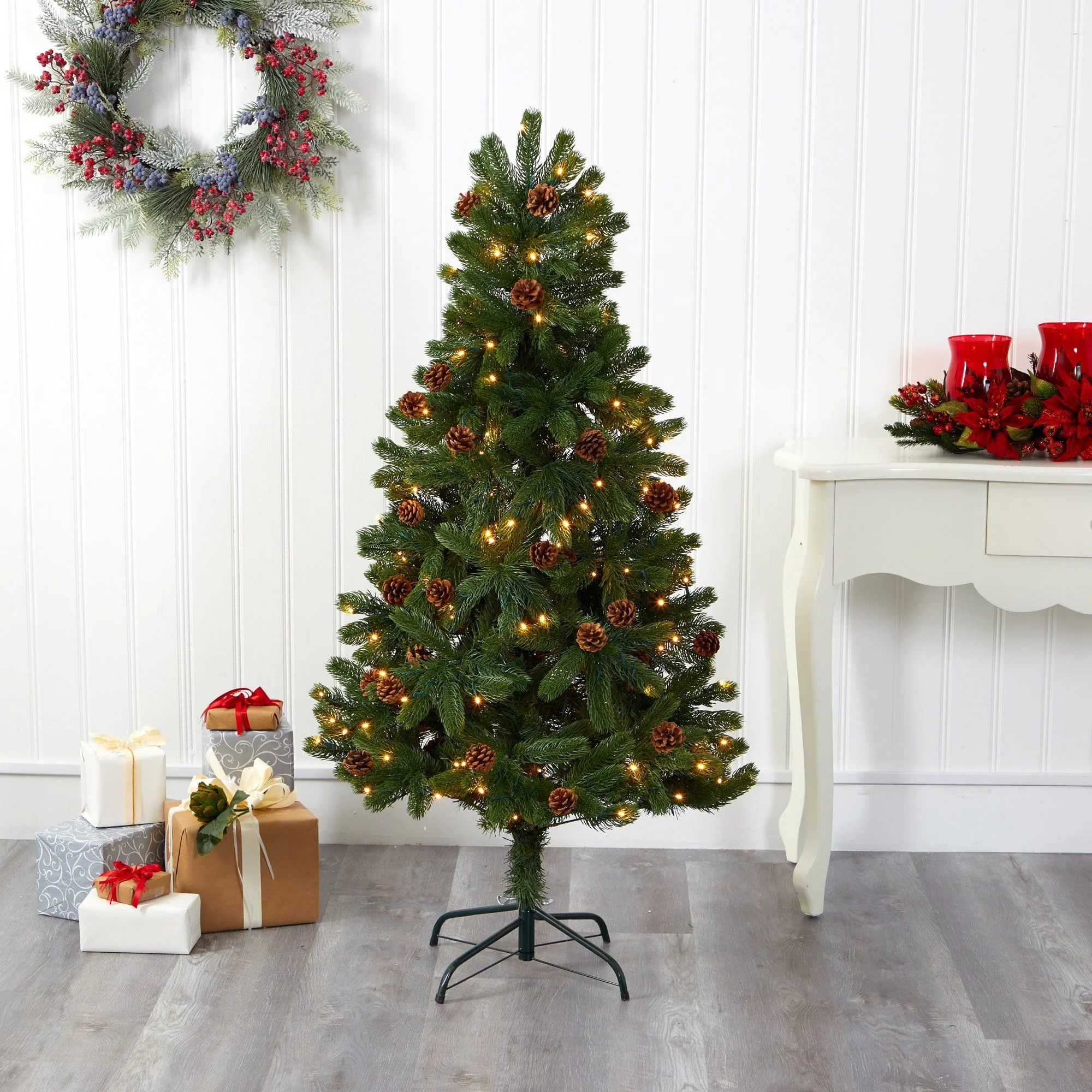 5' Rocky Mountain Spruce Artificial Christmas Tree with Pinecones and 100 Clear LED Lights - Image 6
