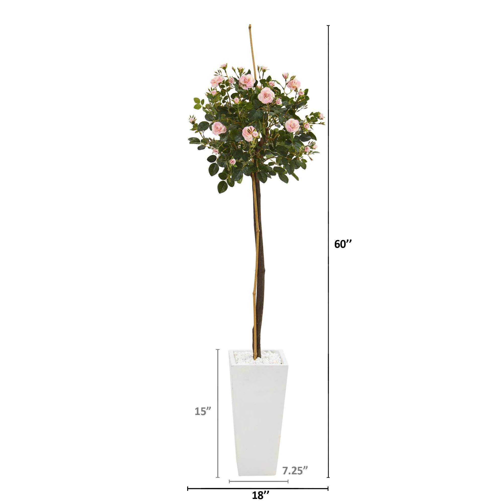 5’ Rose Topiary Artificial Tree in White Planter - Image 2