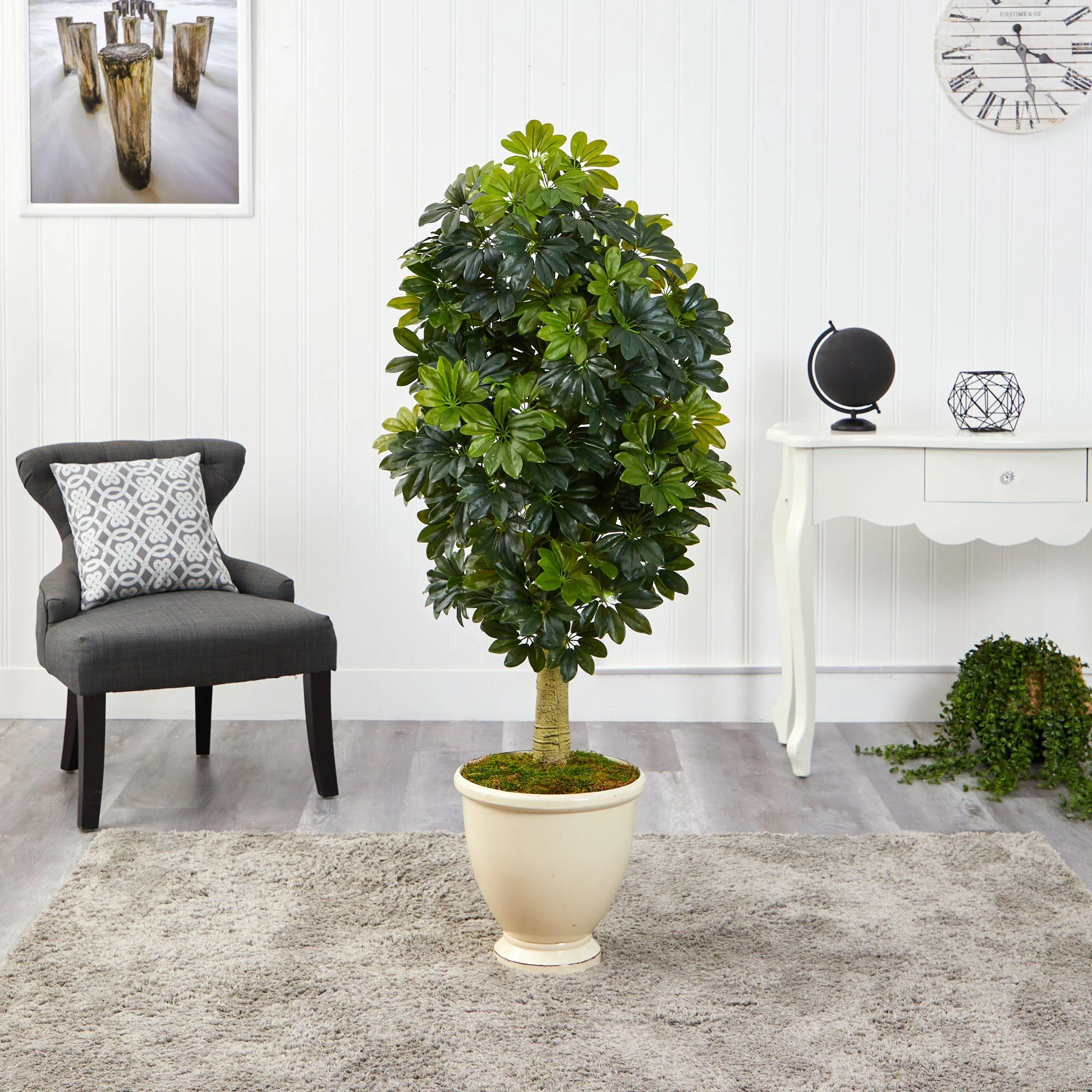 5' Schefflera Artificial Tree in Decorative Urn (Real Touch) - Image 3
