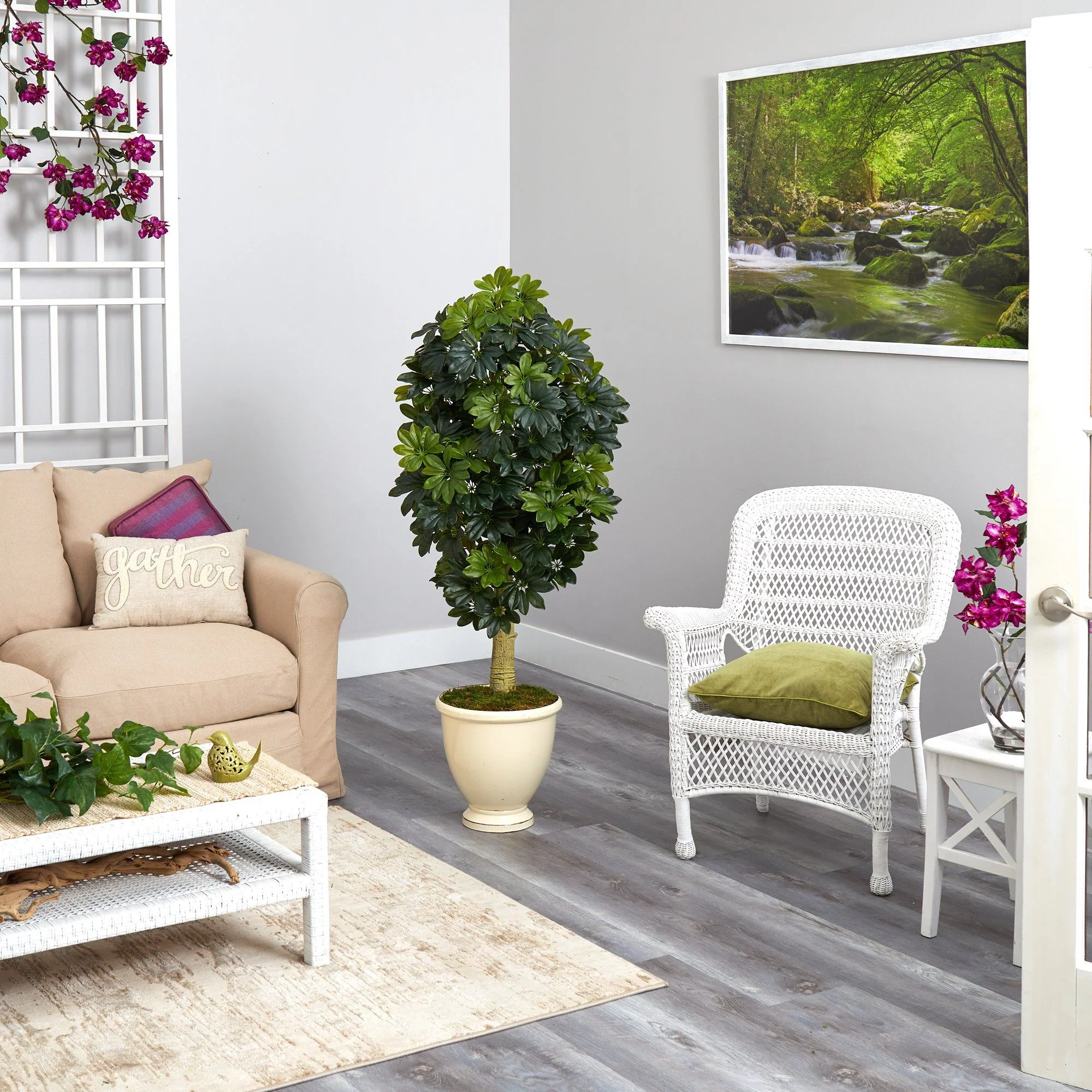 5' Schefflera Artificial Tree in Decorative Urn (Real Touch) - Image 4
